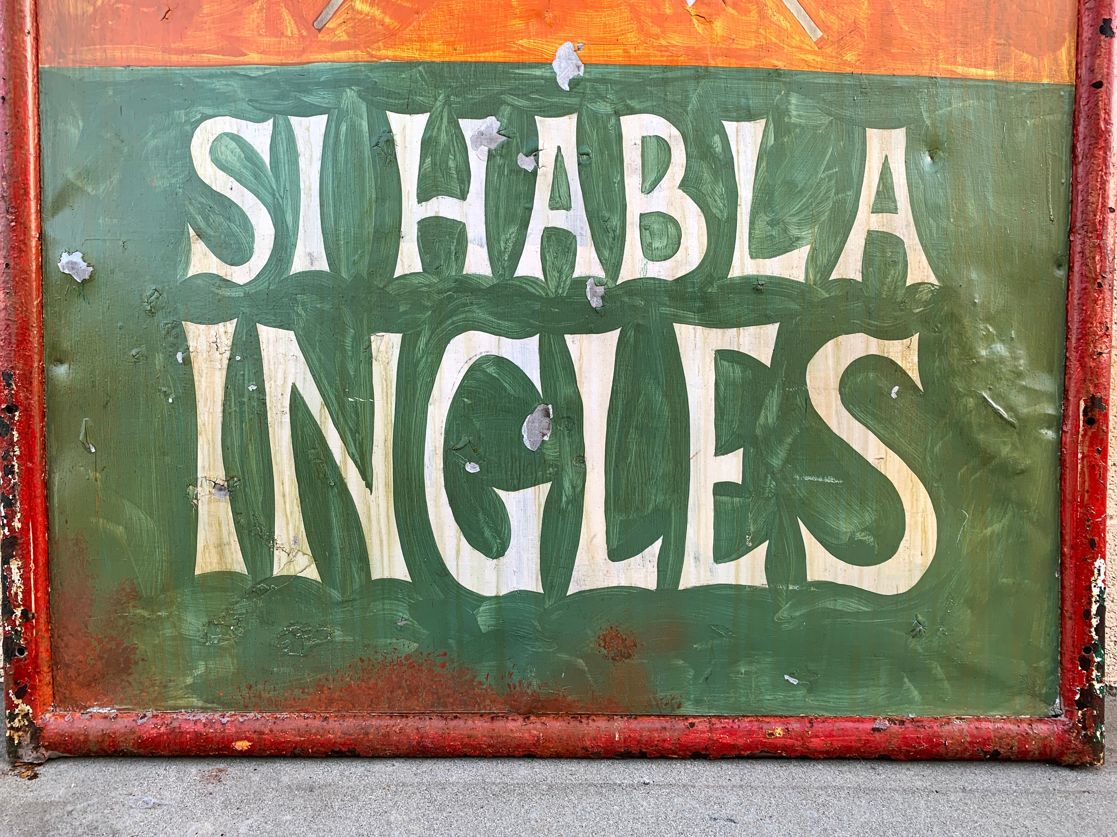 Hand-Painted Si Habla Ingles, 1960s Double Sided Cantina Sign from New Mexico For Sale