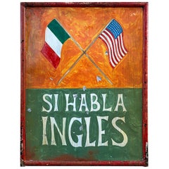 Vintage Si Habla Ingles, 1960s Double Sided Cantina Sign from New Mexico