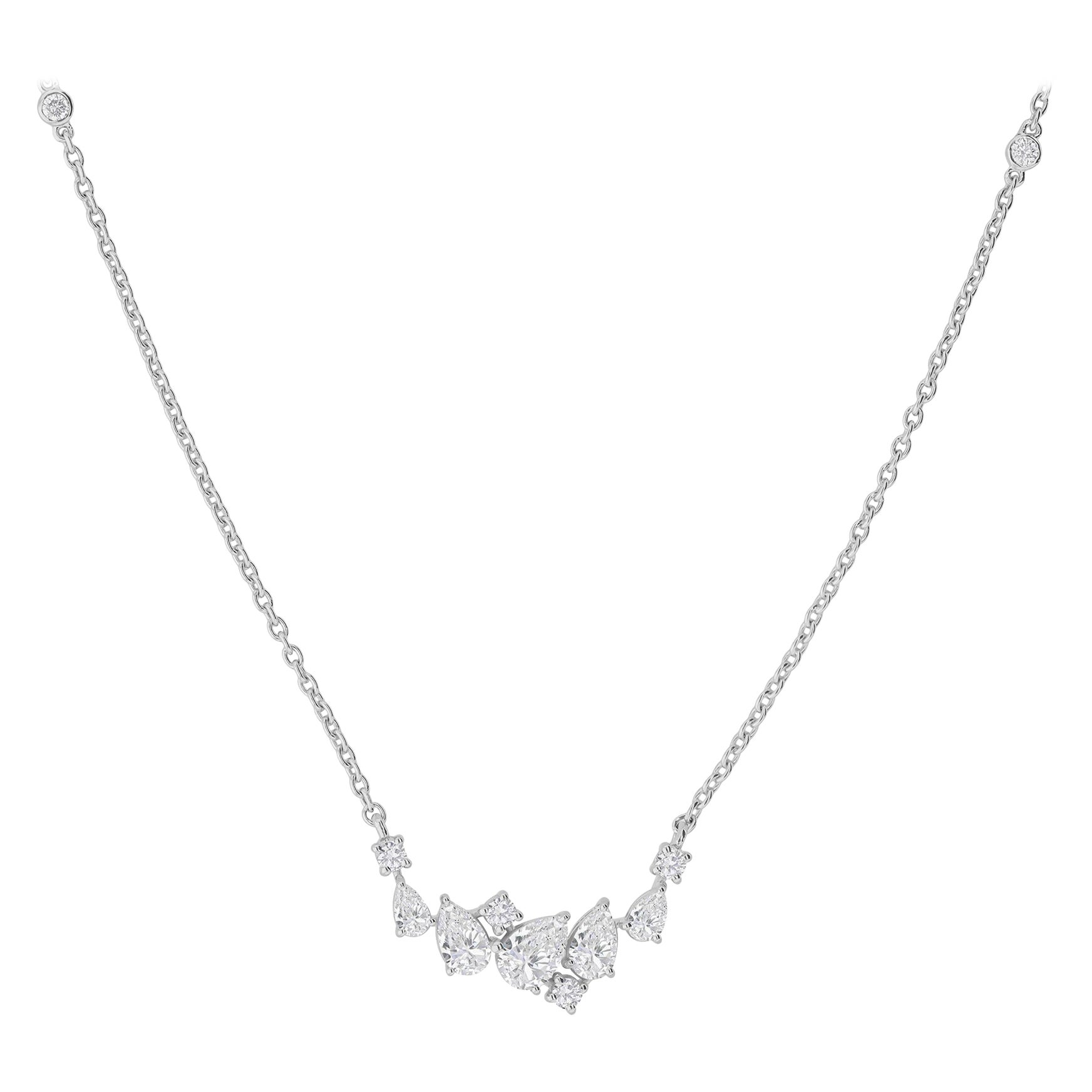 SI/HI 1.08ct Diamond Cluster Chain Necklace 14k White Gold Fine Jewelry Gift