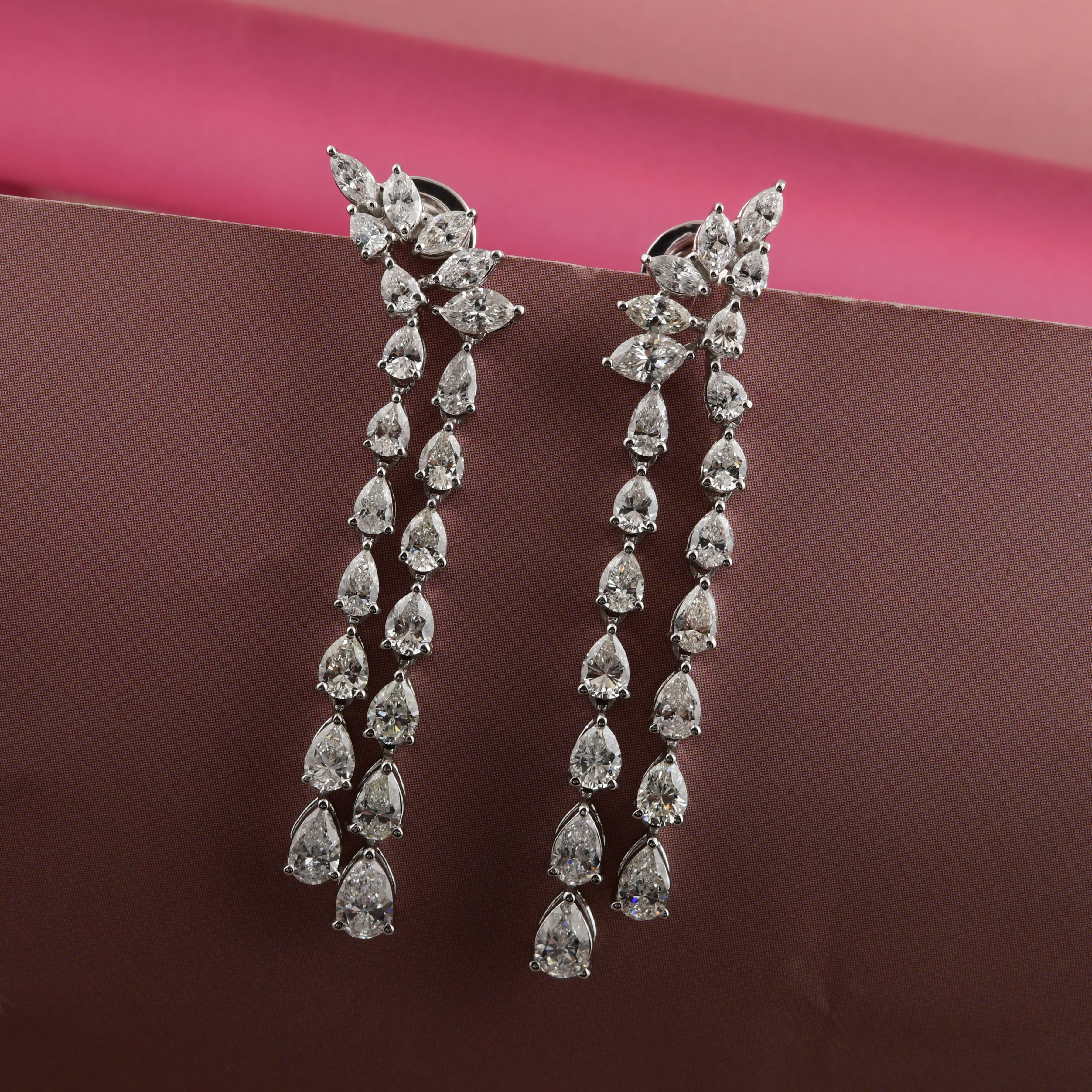 SI/HI Pendientes colgantes de diamantes de 3,93 quilates Oro blanco de 18 quilates Joyería fina Moderno en venta