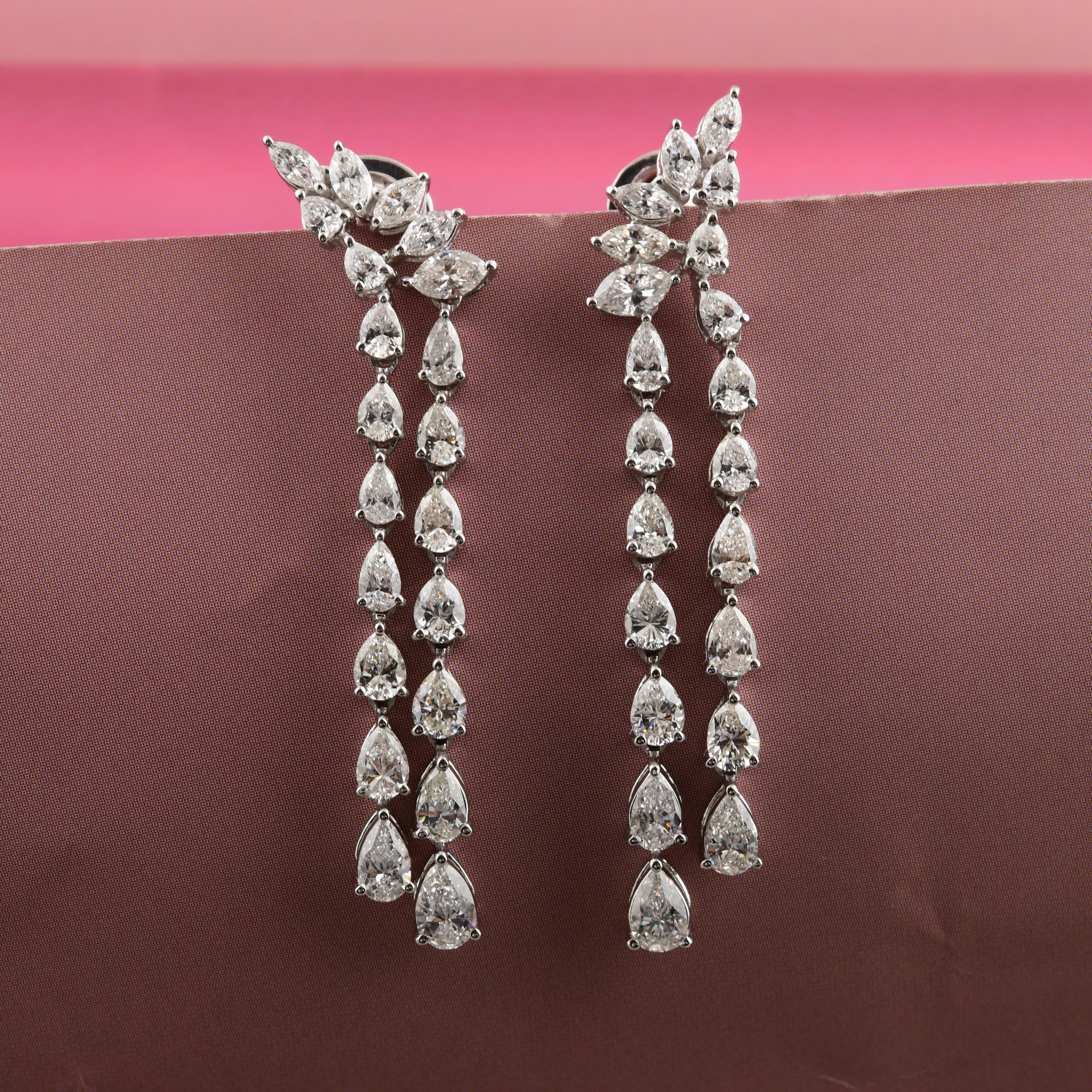 SI/HI Pendientes colgantes de diamantes de 3,93 quilates Oro blanco de 18 quilates Joyería fina Corte mixto en venta