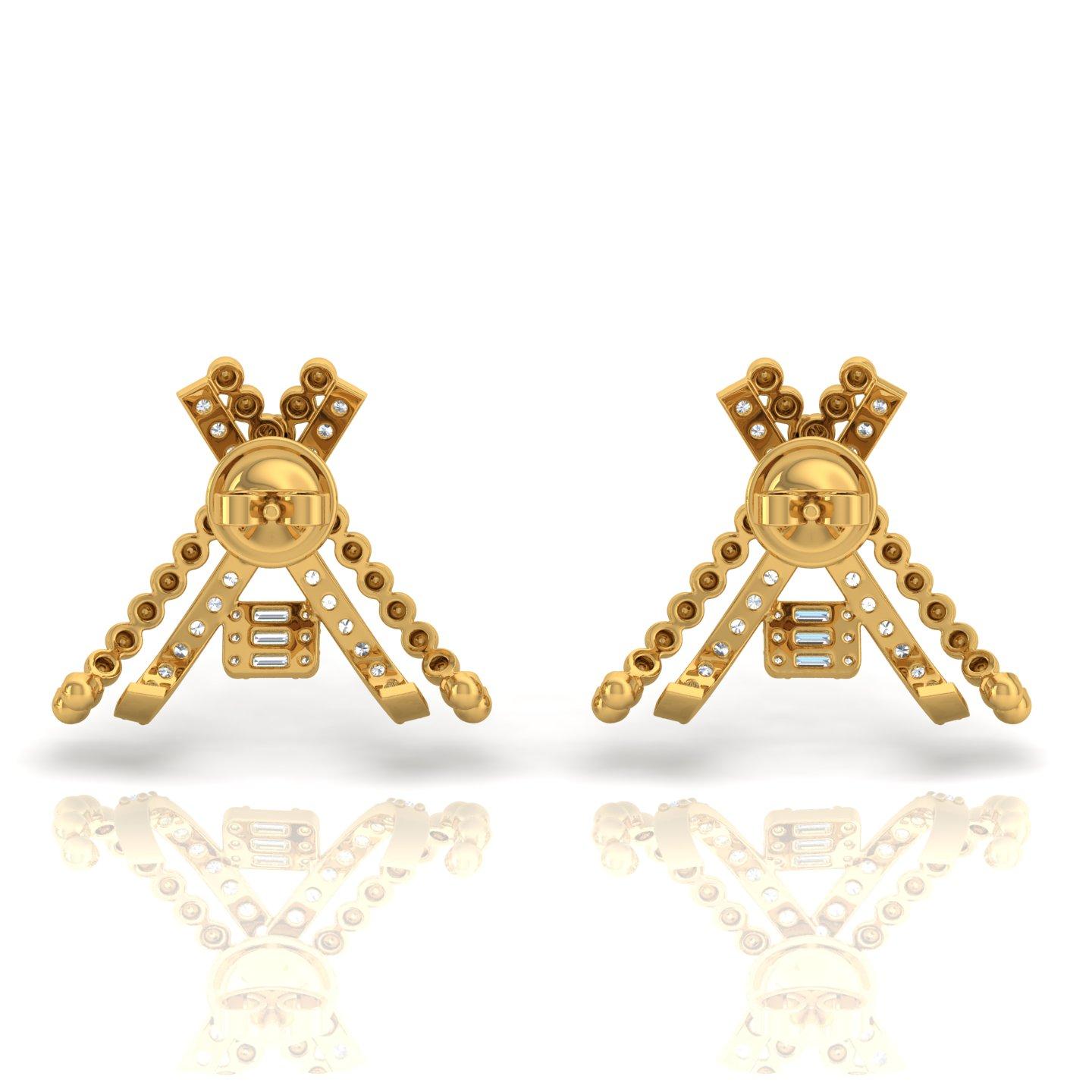 SI/HI Baguette-Diamant-Kreuz-Ohrringe mit halber Creolen aus 18 Karat Gelbgold (Moderne) im Angebot
