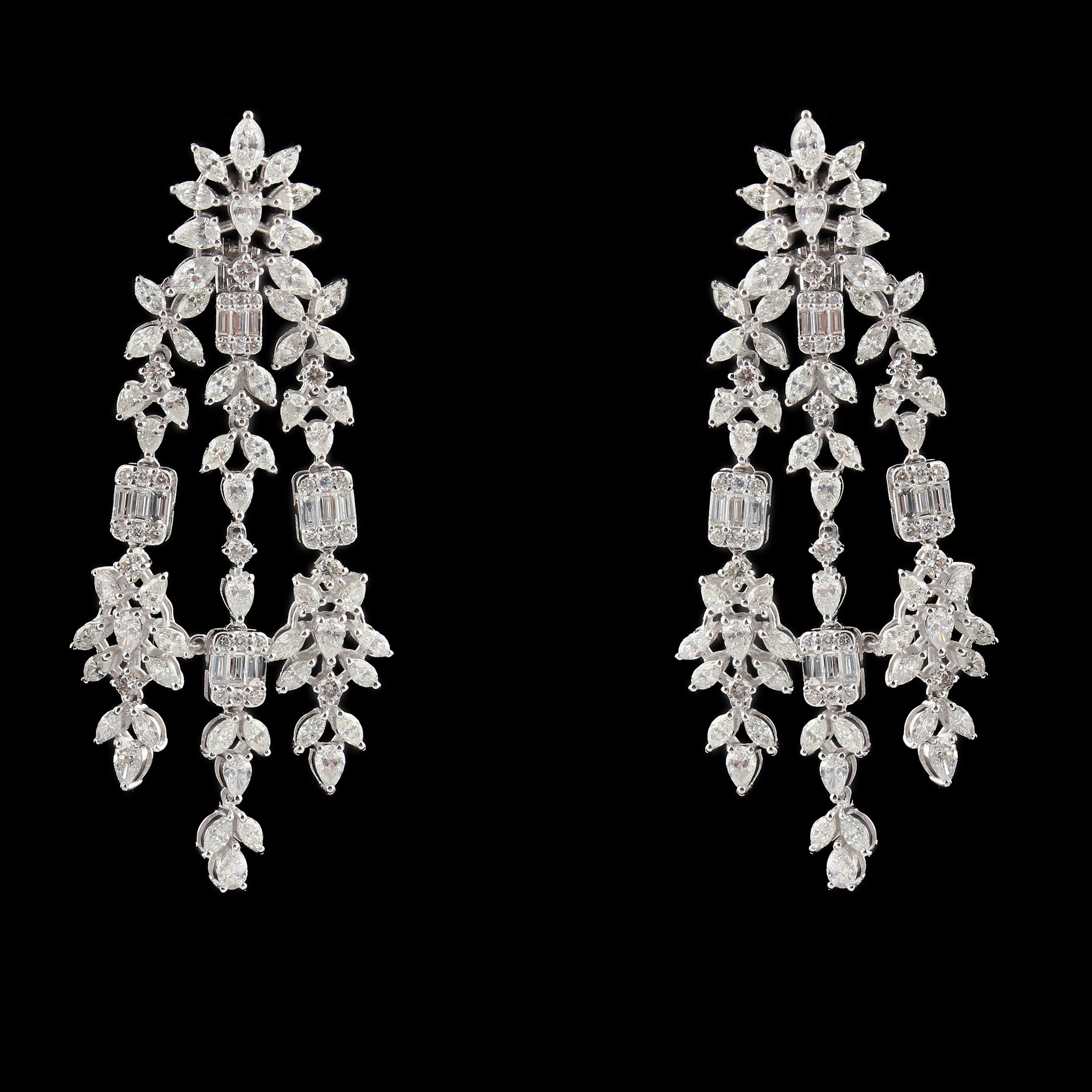 Modern SI/HI Baguette Marquise & Pear Diamond Chandelier Earrings 18 Karat White Gold For Sale