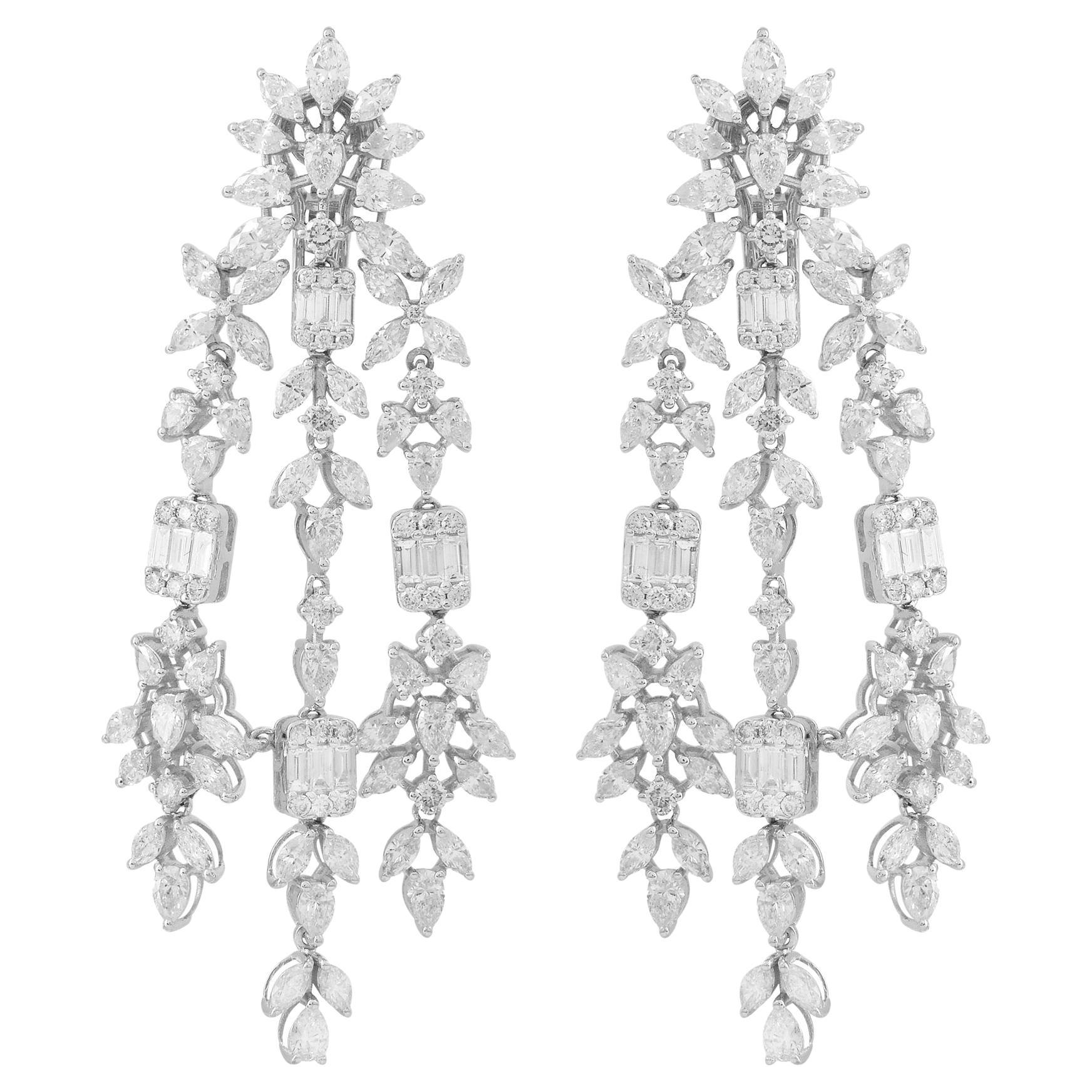 SI/HI Baguette Marquise & Pear Diamond Chandelier Earrings 18 Karat White Gold For Sale