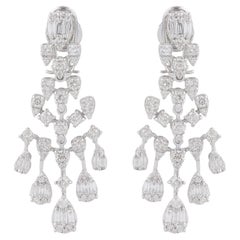 SI/HI Baguette Round Diamond Chandelier Earrings 18 Karat White Gold Jewelry