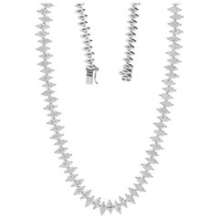 SI/HI Certificado Collar de Tenis con Diamantes de Corte Marquesa de 16,3 Quilates y Oro Blanco de 14k