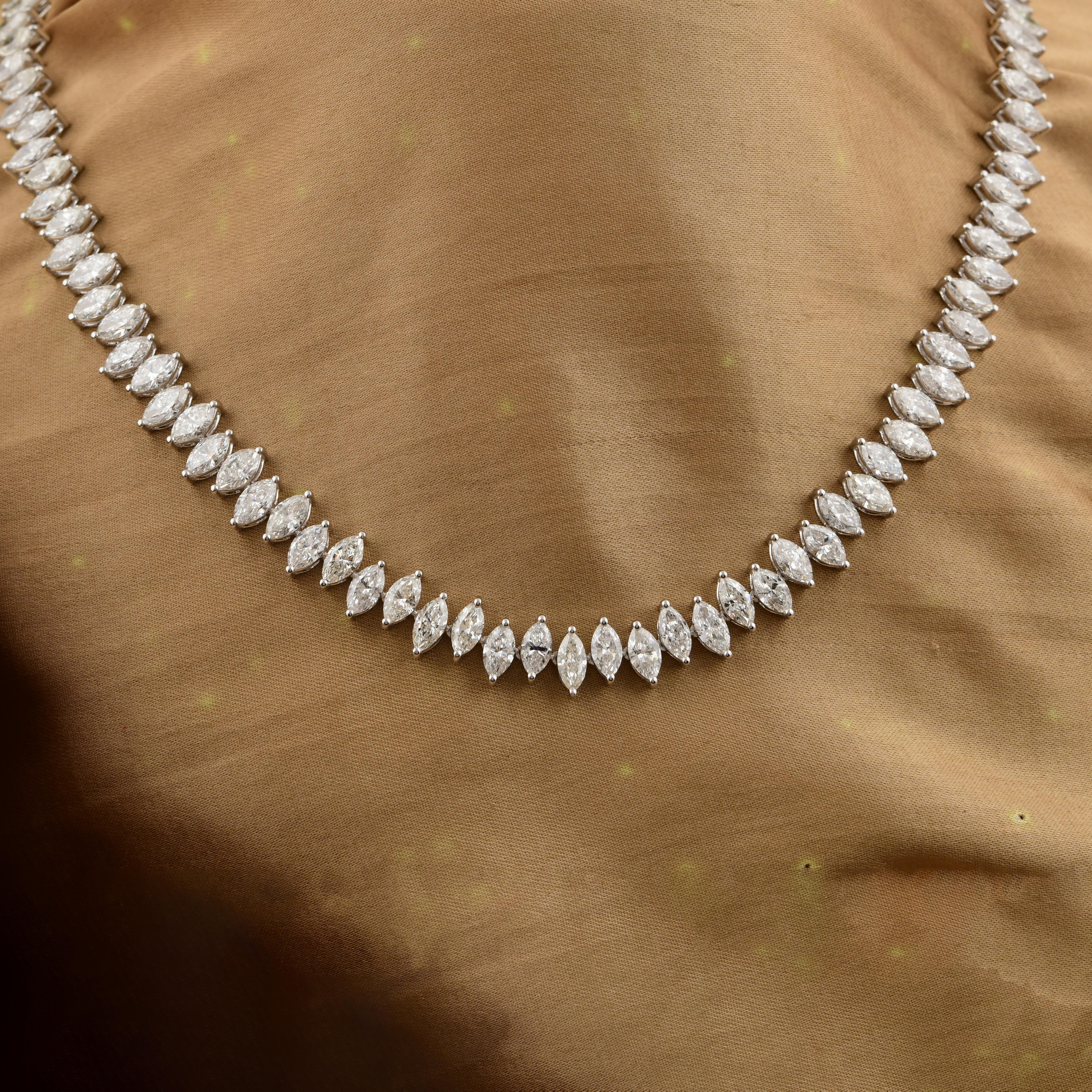 SI/HI Certified 16.3 Carat Marquise Cut Diamond Tennis Necklace 18k White Gold In New Condition For Sale In Diera, Dubai