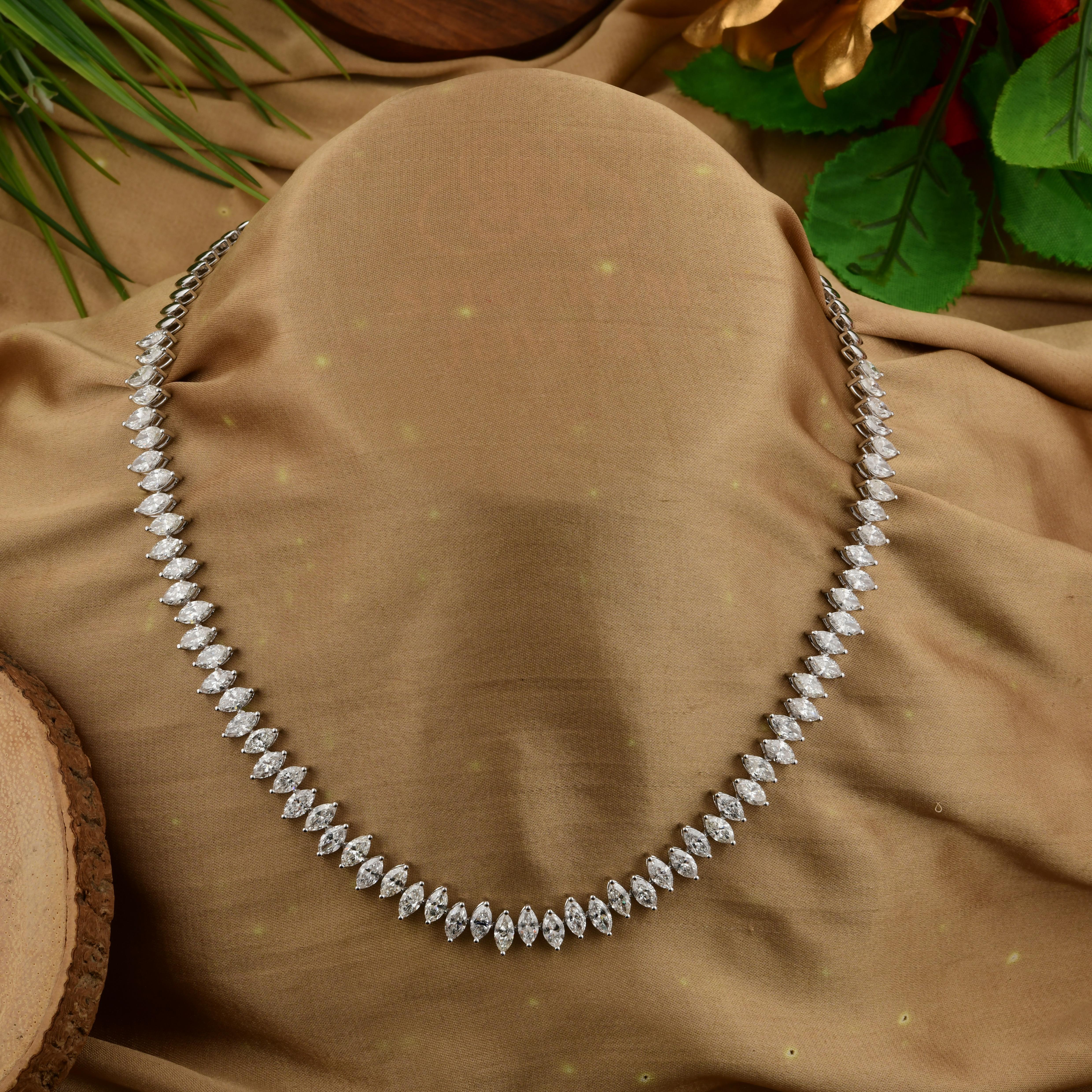 SI/HI Certified 16.3 Carat Marquise Cut Diamond Tennis Necklace 18k White Gold For Sale 1