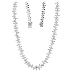 SI/HI Certified 16.3 Carat Marquise Cut Diamond Tennis Necklace 18k White Gold
