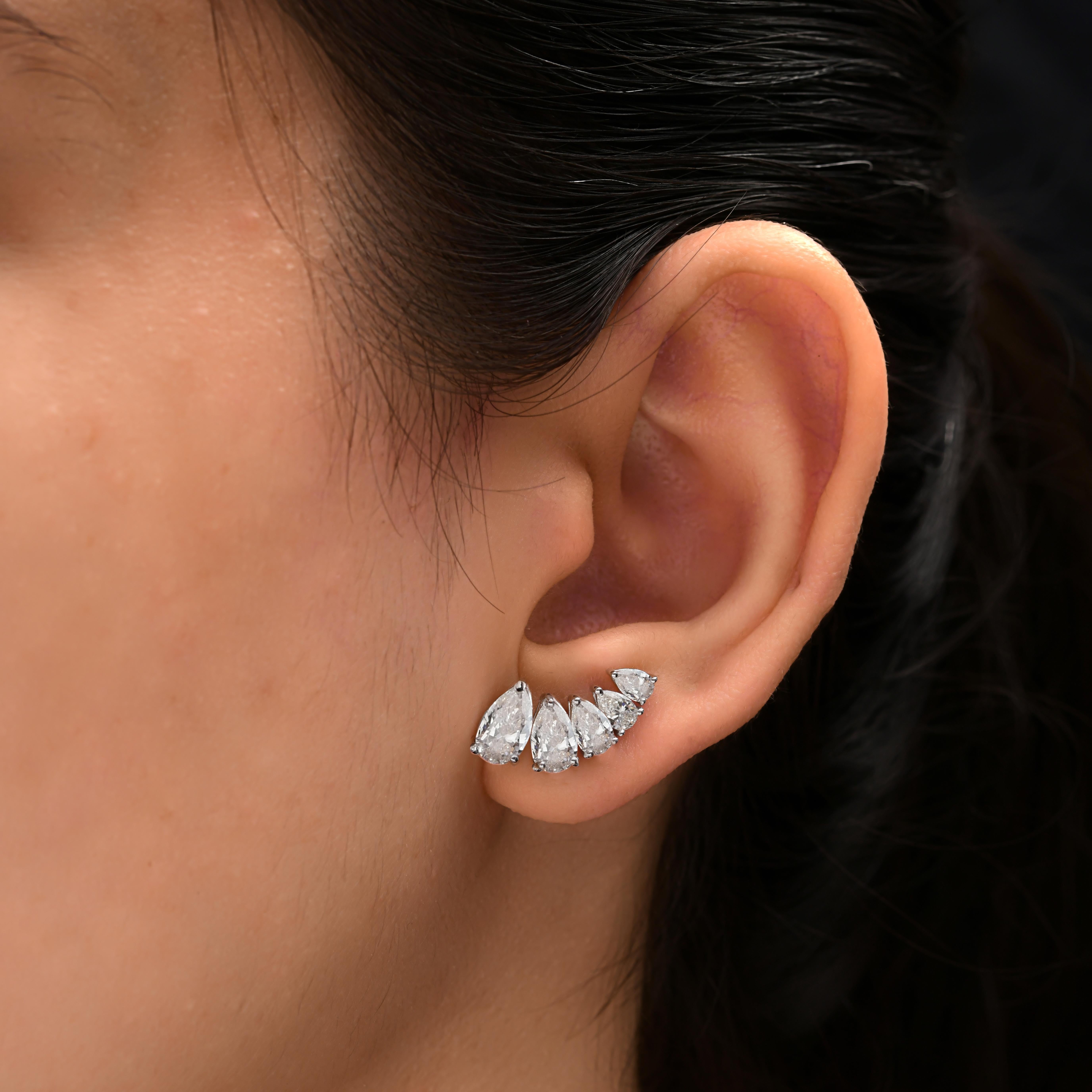 SI/HI Certified 2.5 Ct Diamond Ear Climber Stud Earrings 18 Karat White Gold 
Crafted in high-quality white gold, each earring showcases a row of perfectly matched pear-cut diamonds in ascending size, designed to elegantly hug the curve of your ear.
