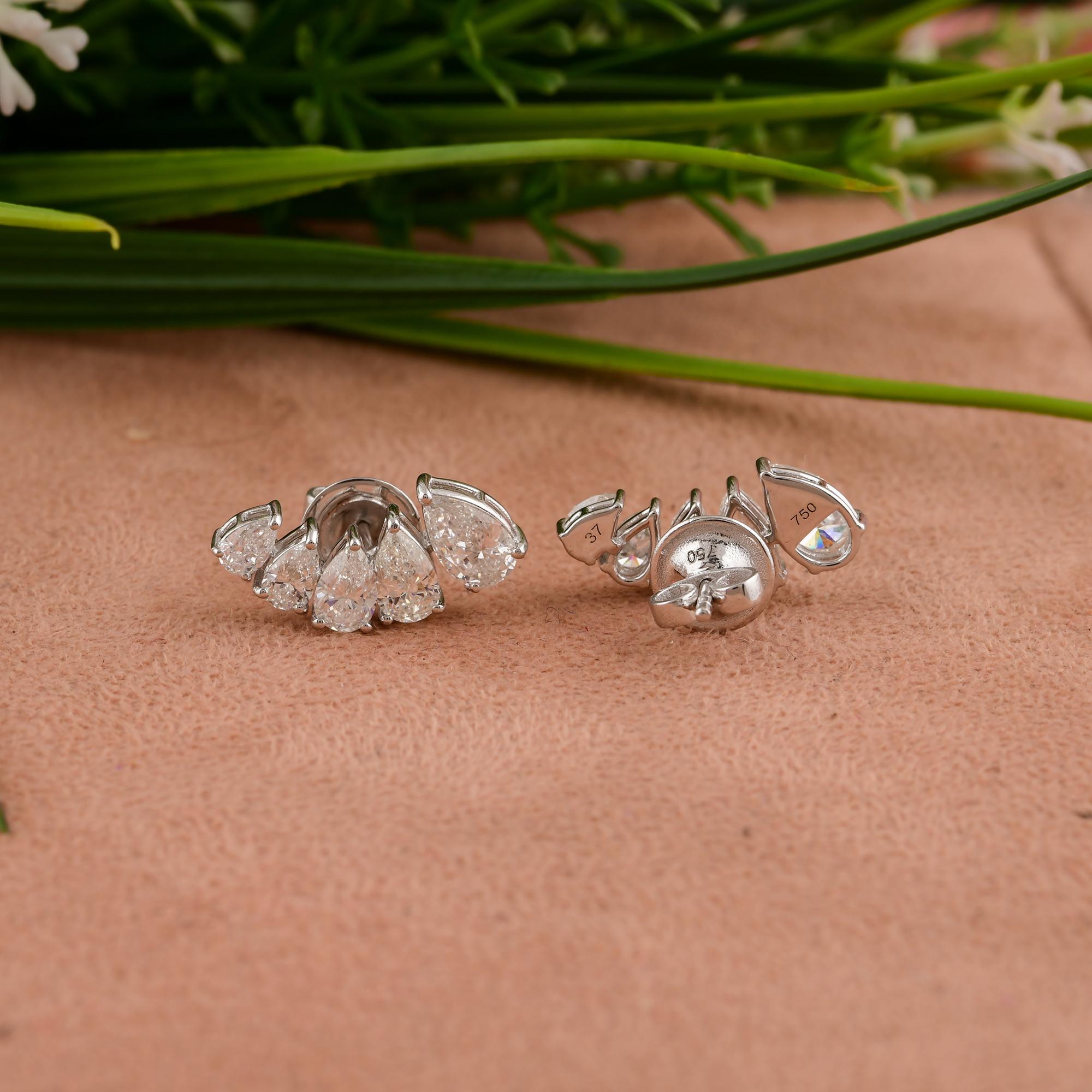 Modern SI/HI Certified 2.5 Ct Diamond Ear Climber Stud Earrings 18 Karat White Gold For Sale