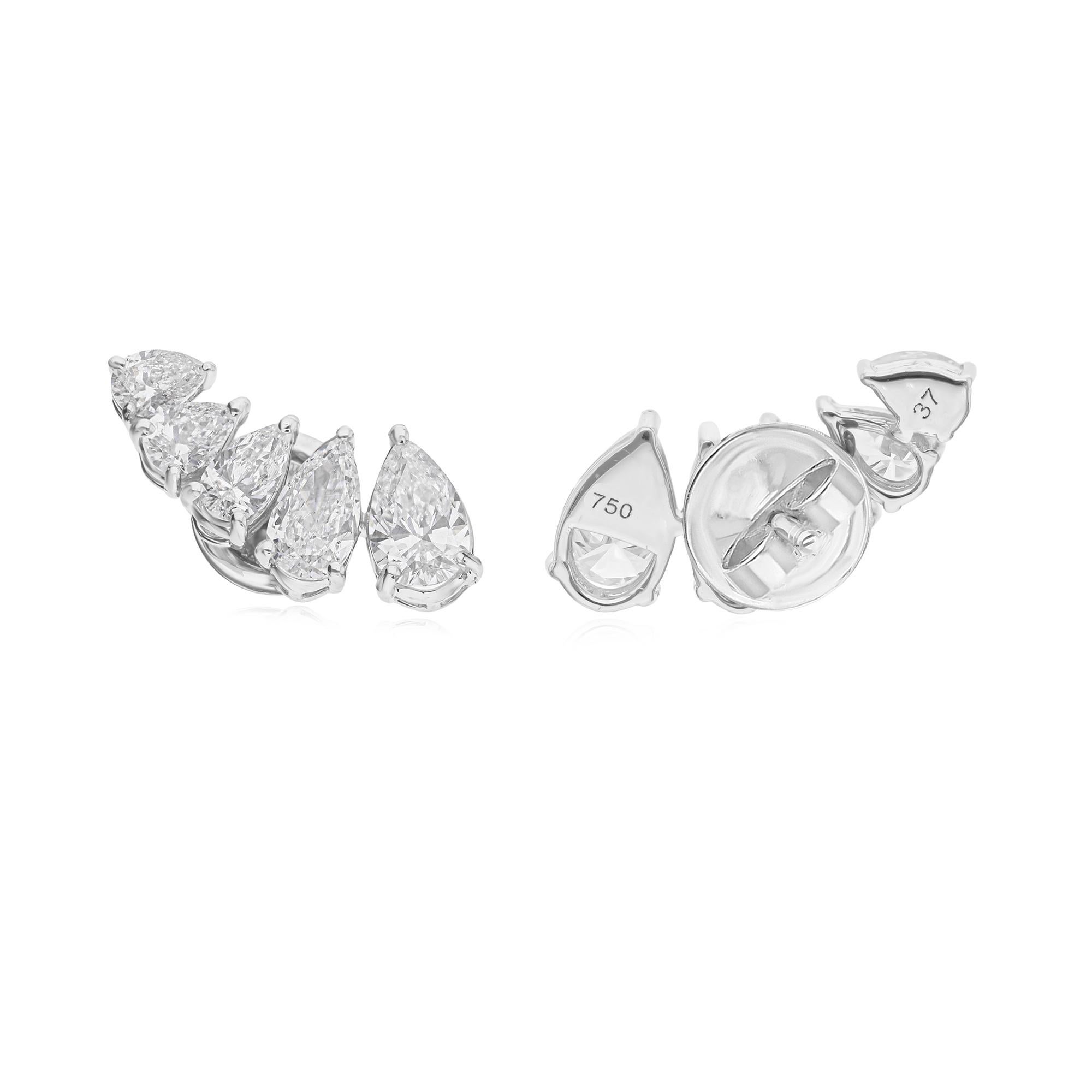 Pear Cut SI/HI Certified 2.5 Ct Diamond Ear Climber Stud Earrings 18 Karat White Gold For Sale