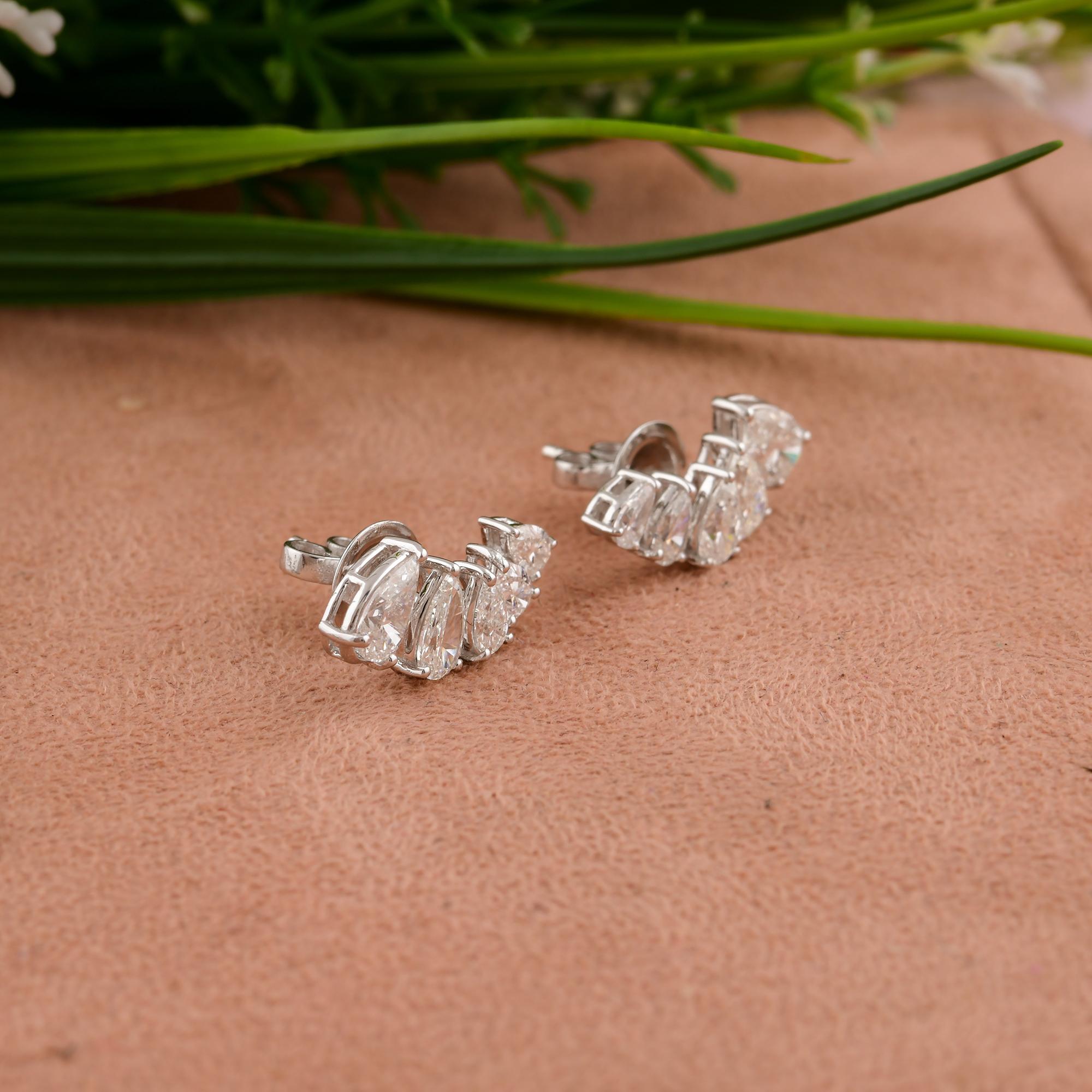 Women's SI/HI Certified 2.5 Ct Diamond Ear Climber Stud Earrings 18 Karat White Gold For Sale