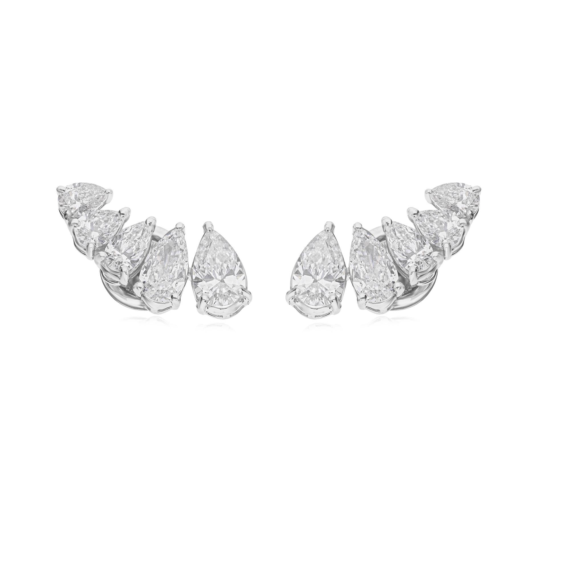 SI/HI Certified 2.5 Ct Diamond Ear Climber Stud Earrings 18 Karat White Gold For Sale