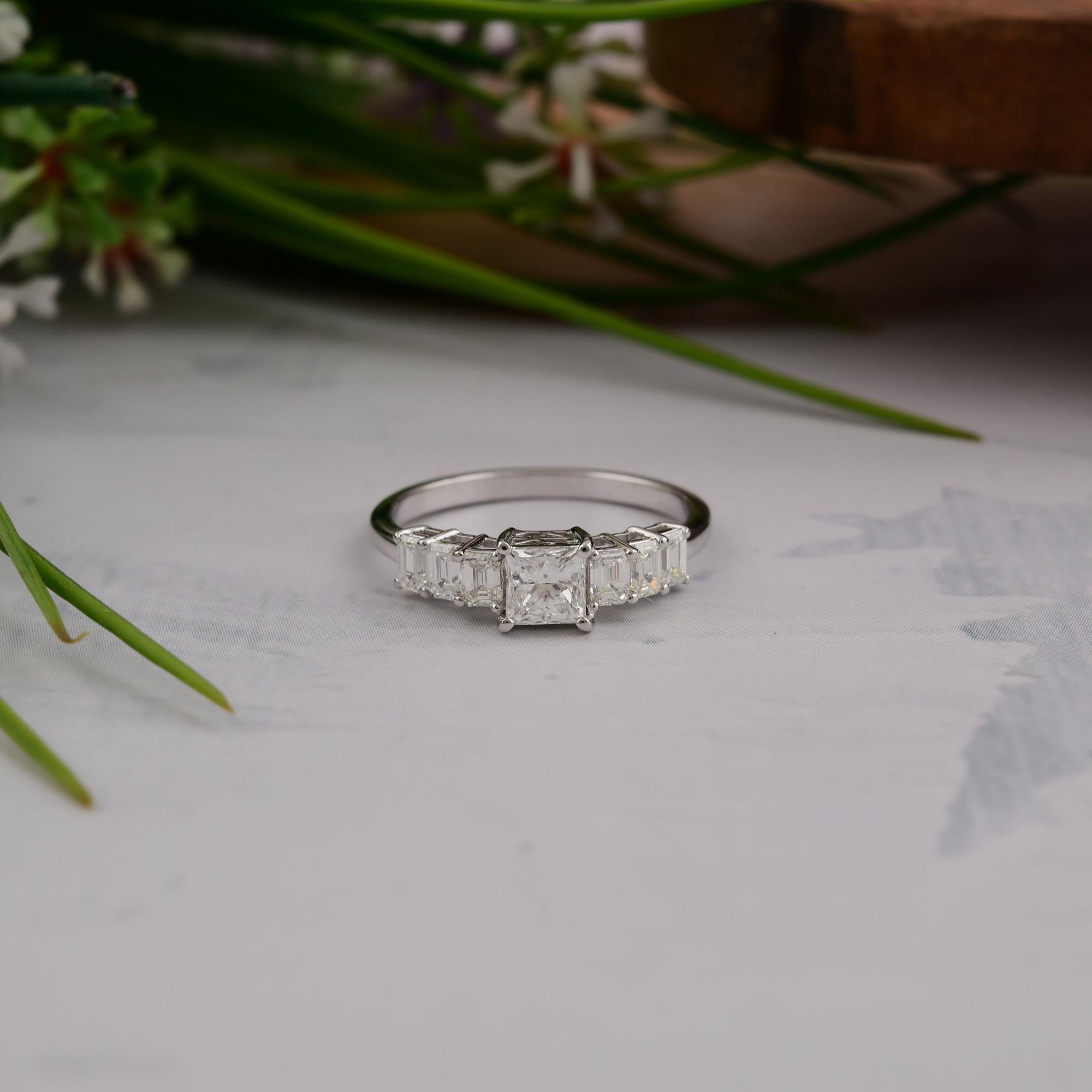 For Sale:  SI/HI Certified Princess Cut Center Diamond Engagement Ring 18 Karat White Gold 11