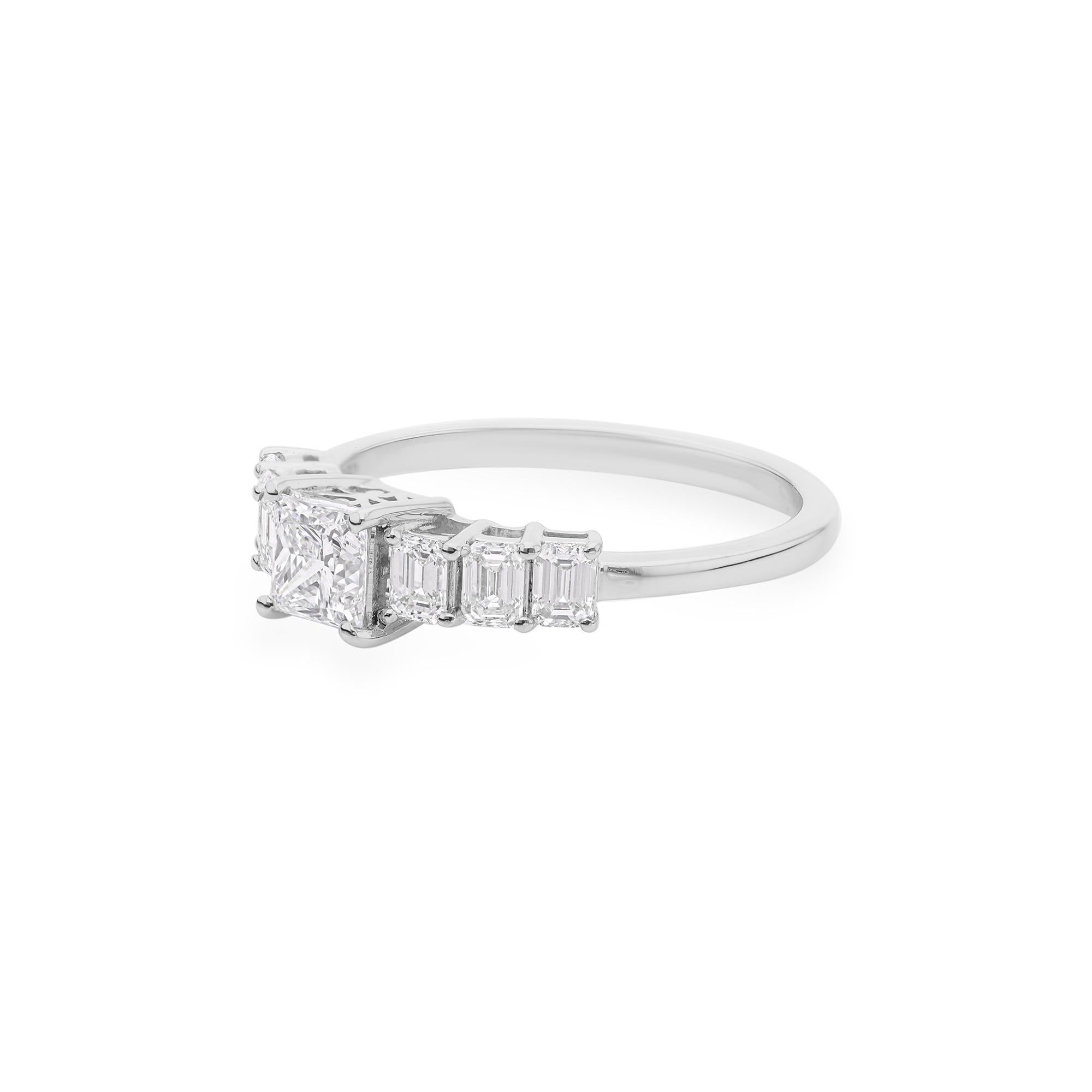 For Sale:  SI/HI Certified Princess Cut Center Diamond Engagement Ring 18 Karat White Gold 5