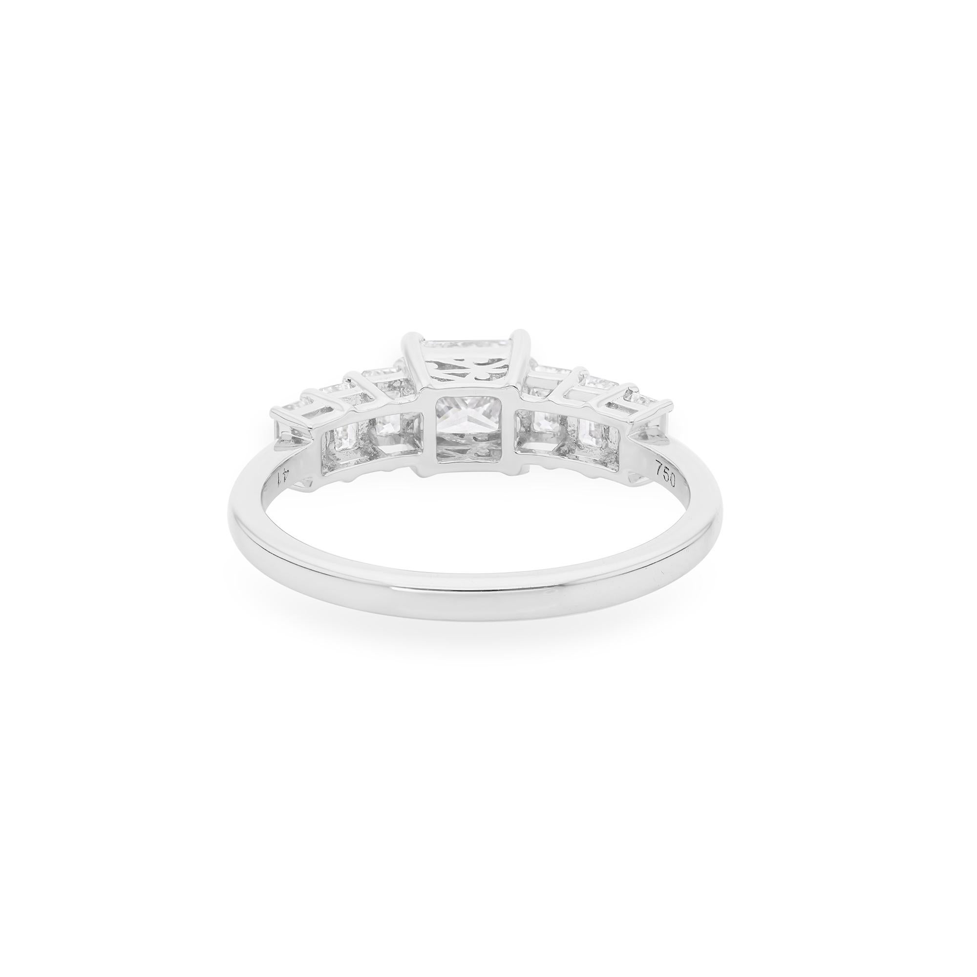 For Sale:  SI/HI Certified Princess Cut Center Diamond Engagement Ring 18 Karat White Gold 6