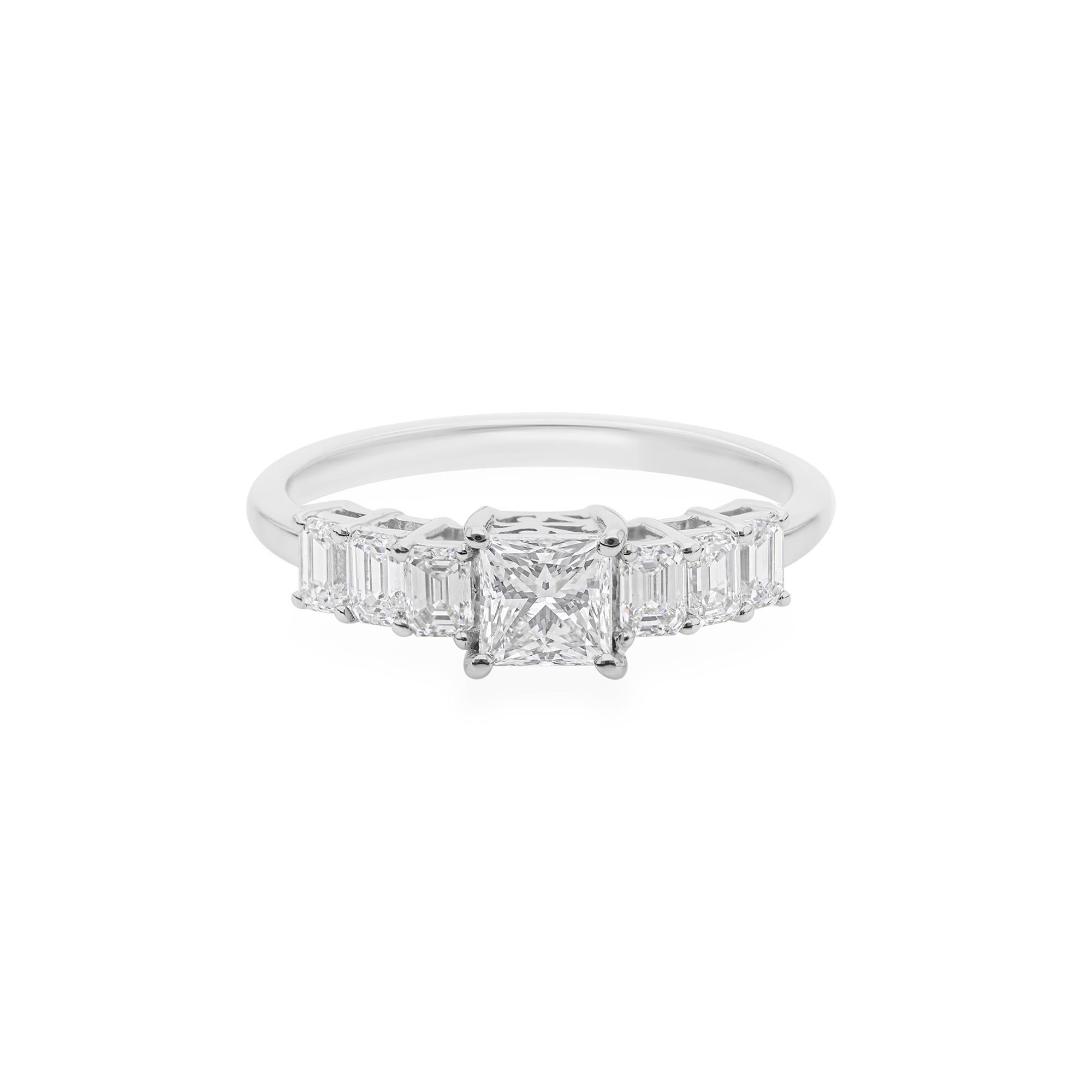For Sale:  SI/HI Certified Princess Cut Center Diamond Engagement Ring 18 Karat White Gold 8