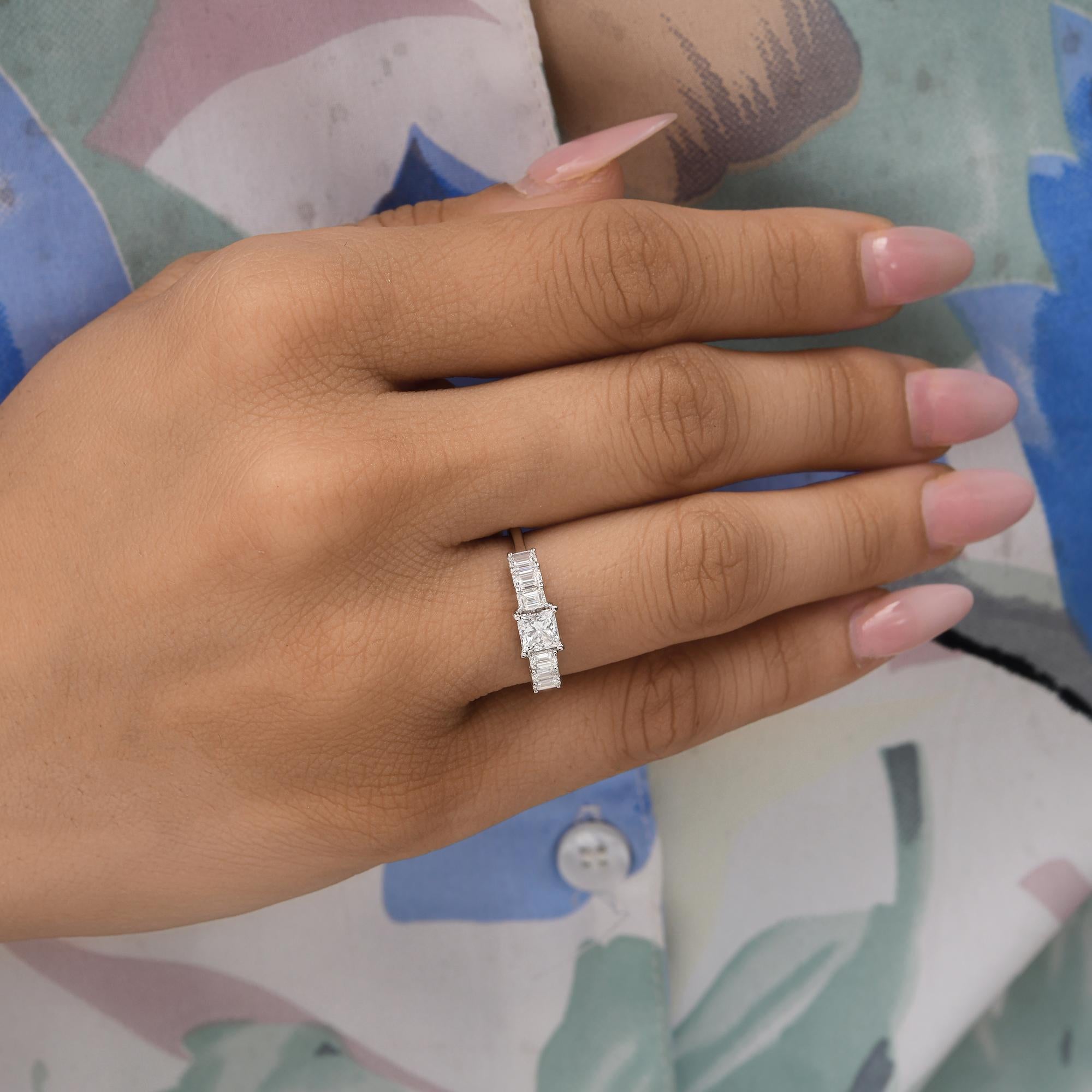 For Sale:  SI/HI Certified Princess Cut Center Diamond Engagement Ring 18 Karat White Gold 9