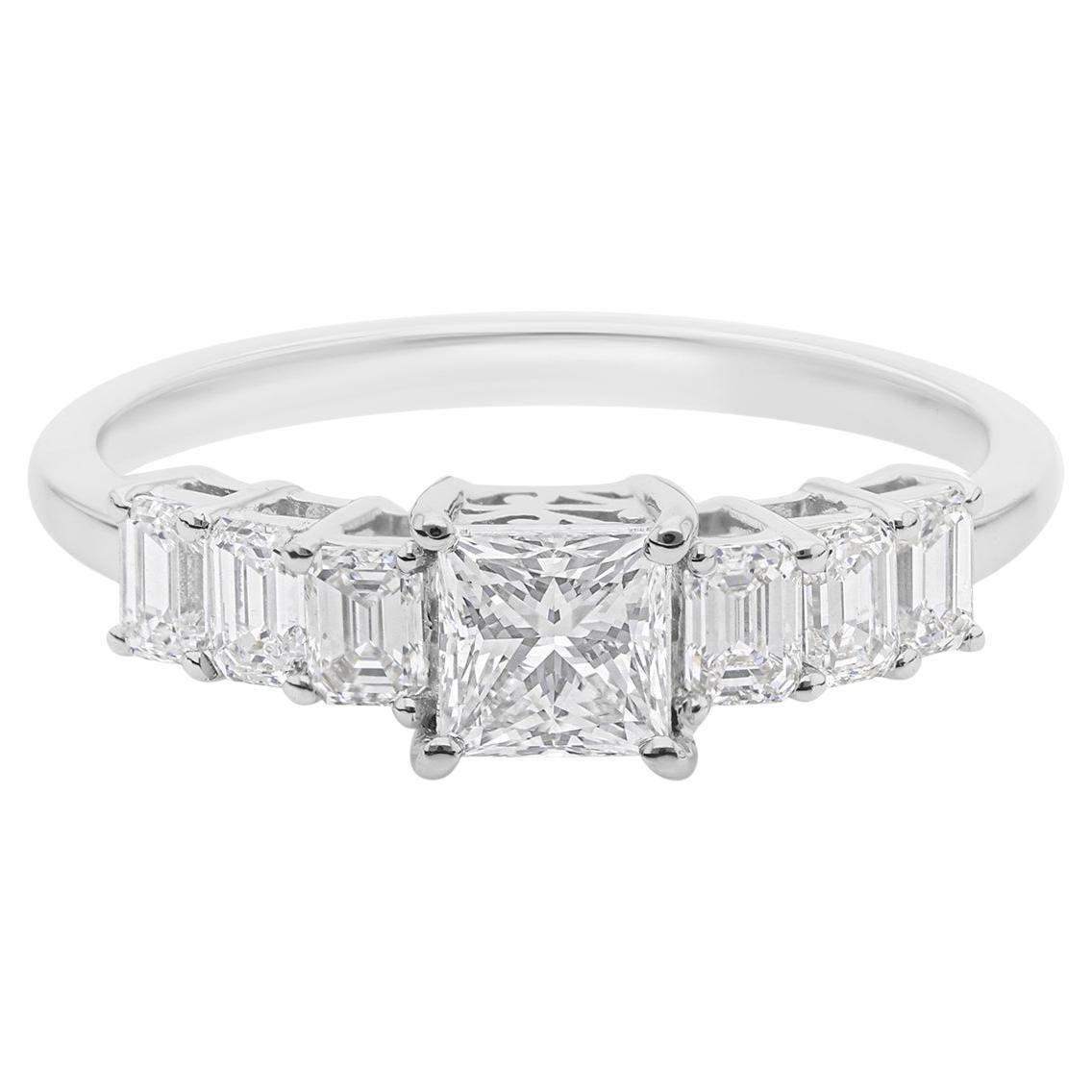 For Sale:  SI/HI Certified Princess Cut Center Diamond Engagement Ring 18 Karat White Gold