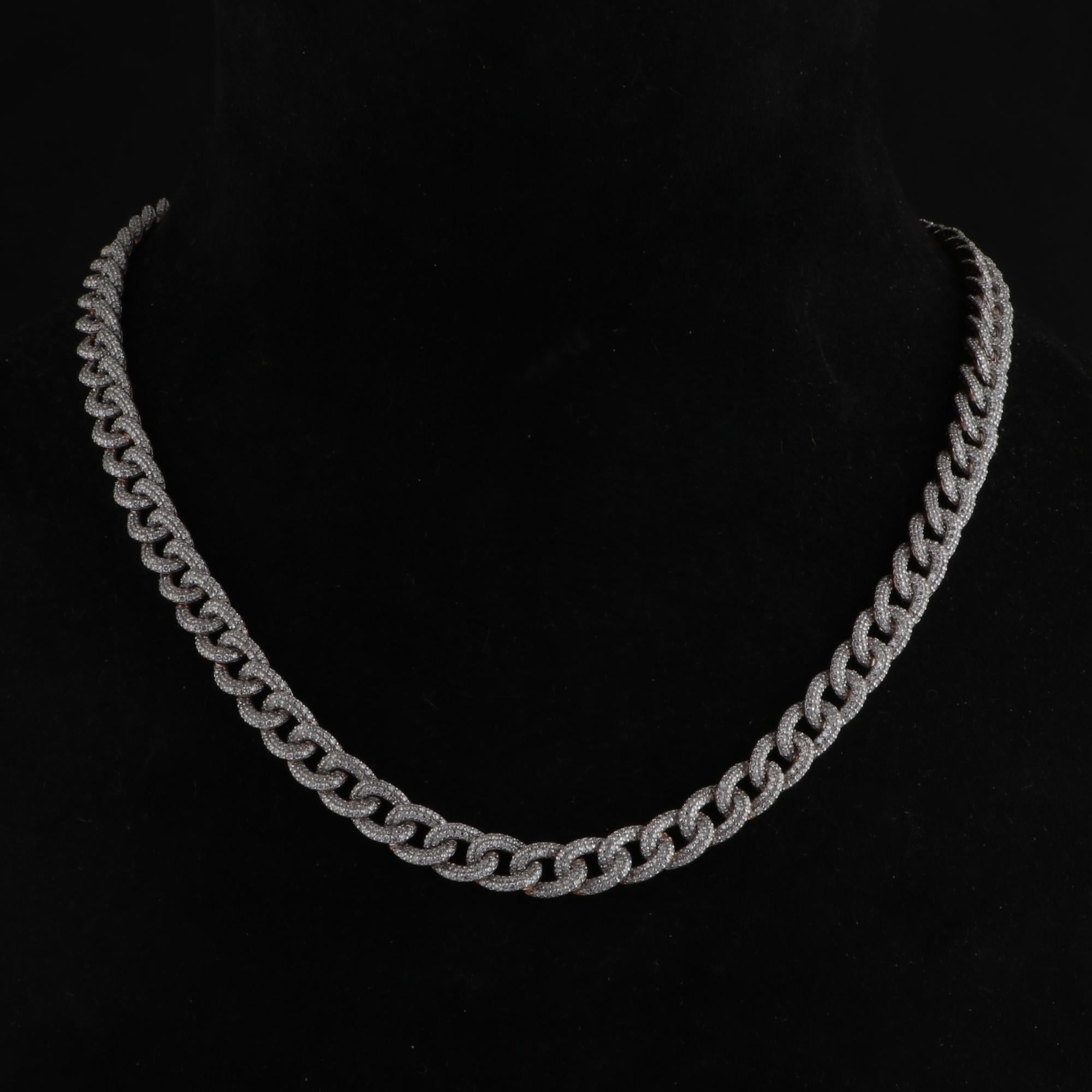 Modern SI/HI Diamond Pave Cuban Link Chain Necklace 18 Karat Rose Gold Fine Jewelry For Sale