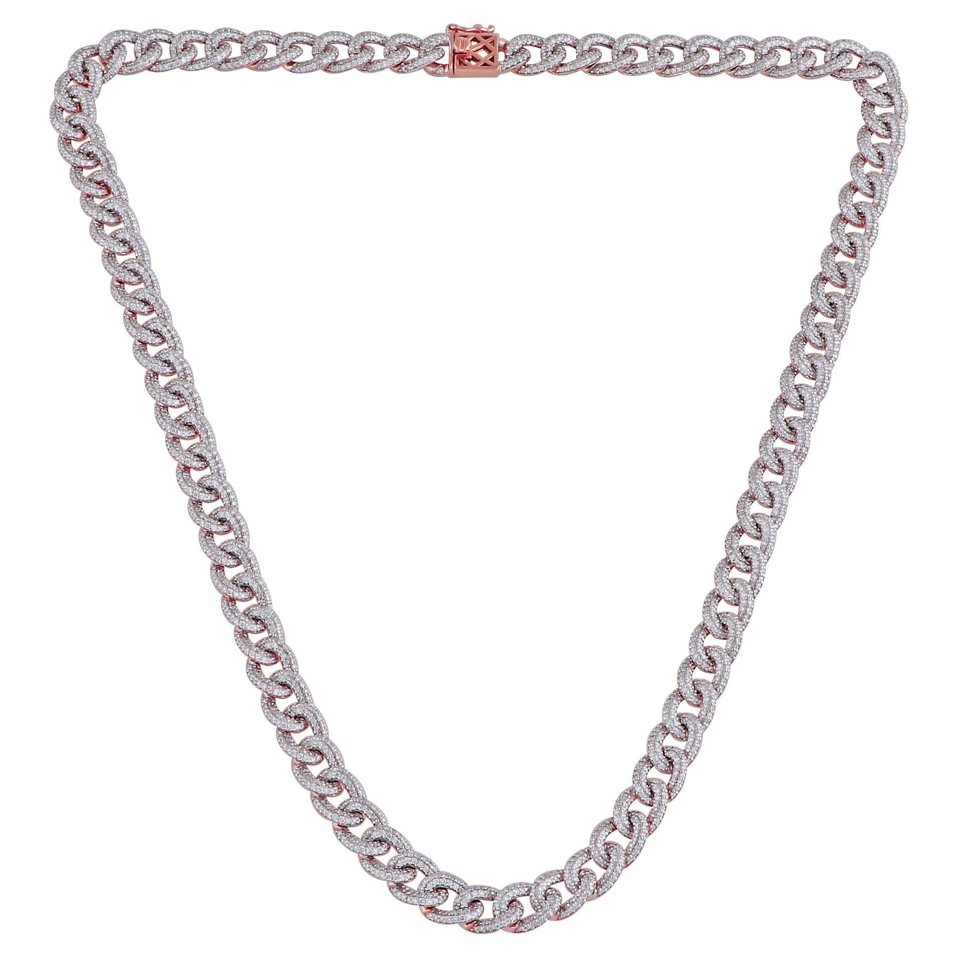 SI/HI Diamond Pave Cuban Link Chain Necklace 18 Karat Rose Gold Fine Jewelry