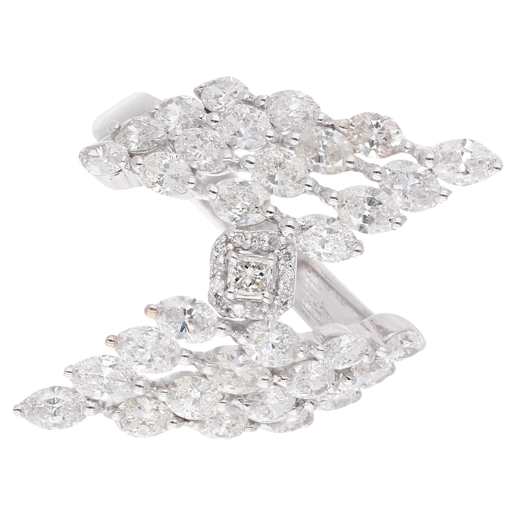 SI/HI Marquise Princess Cut Diamond Ring 18 Karat White Gold Handmade Jewelry