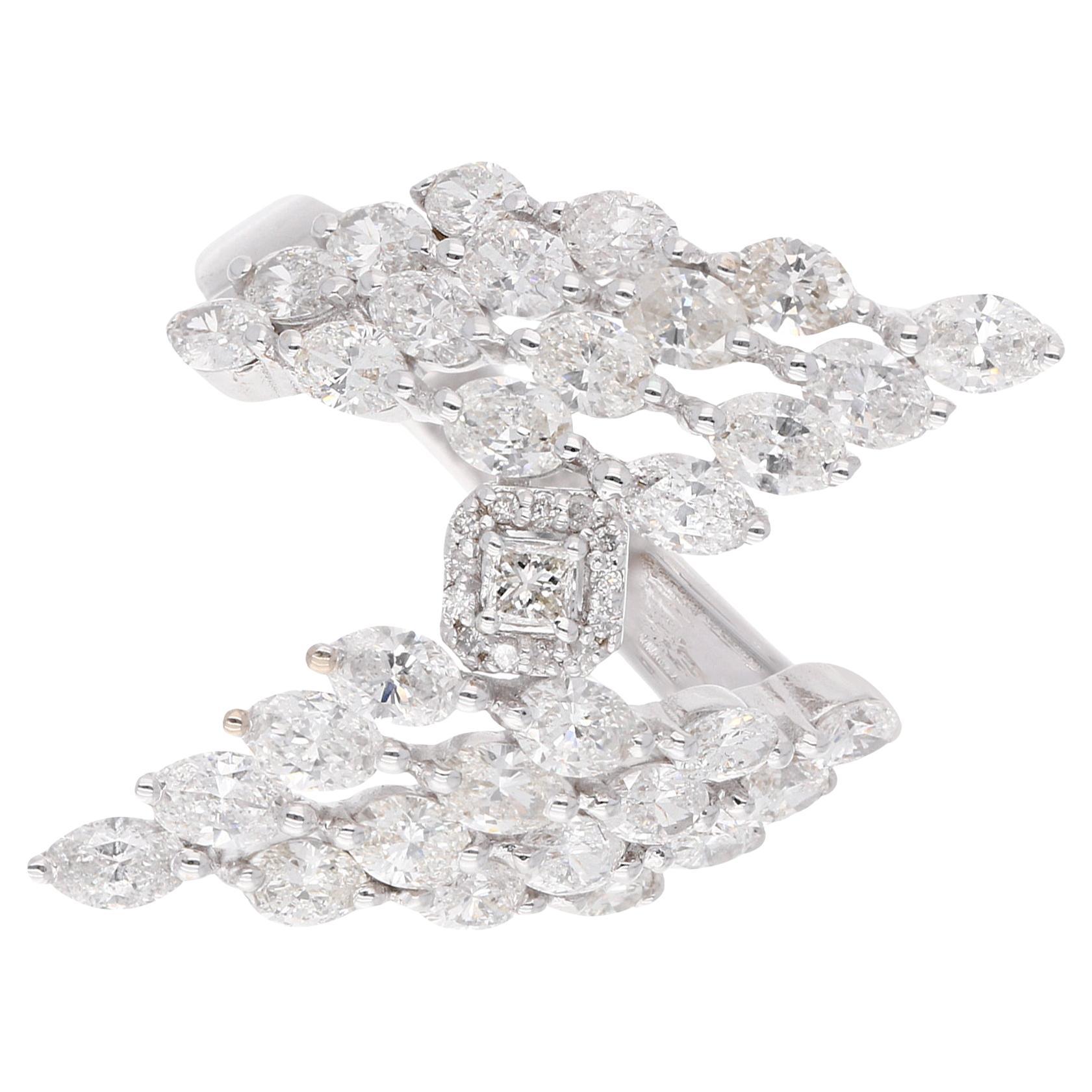 SI/HI Anillo de diamantes talla princesa marquesa Oro blanco 18 quilates Joyería hecha a mano