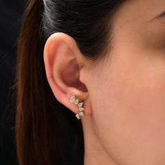 SI/HI Pear Cut Graduating Diamond Climber Stud Earrings 18k Yellow Gold