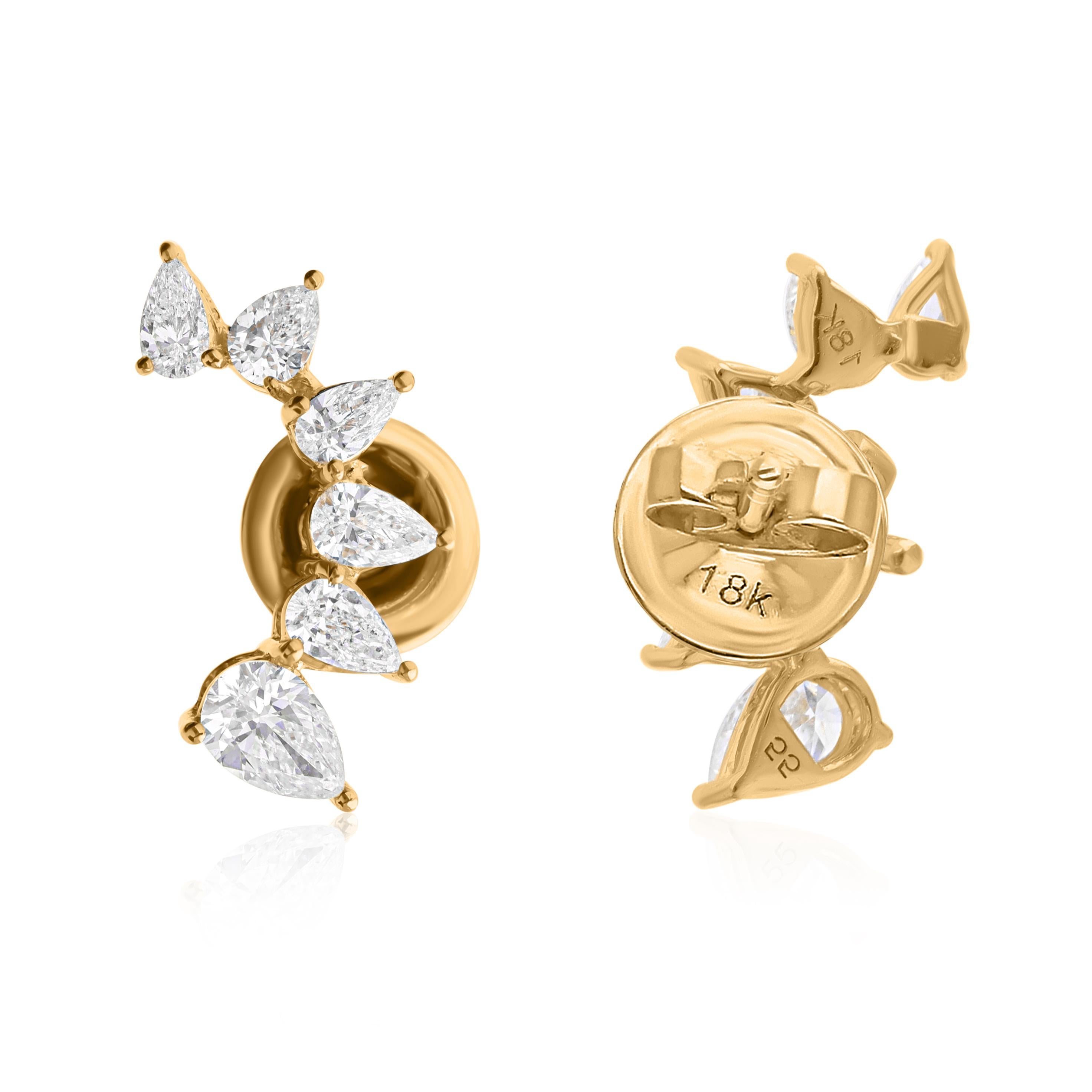 SI/HI Birnenschliff Diamant-Climber-Ohrstecker 18k Gelbgold (Moderne) im Angebot