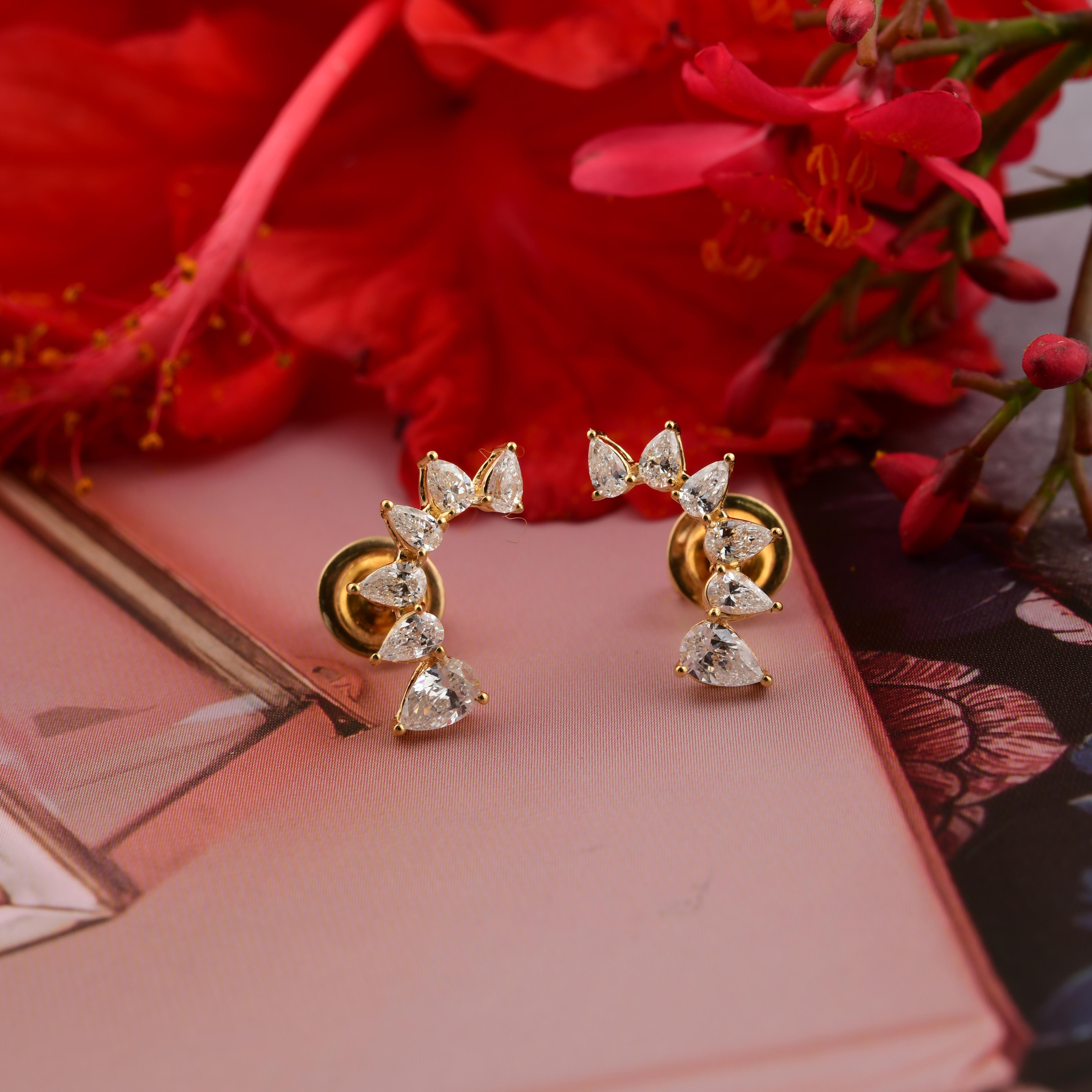 SI/HI Birnenschliff Diamant-Climber-Ohrstecker 18k Gelbgold (Tropfenschliff) im Angebot