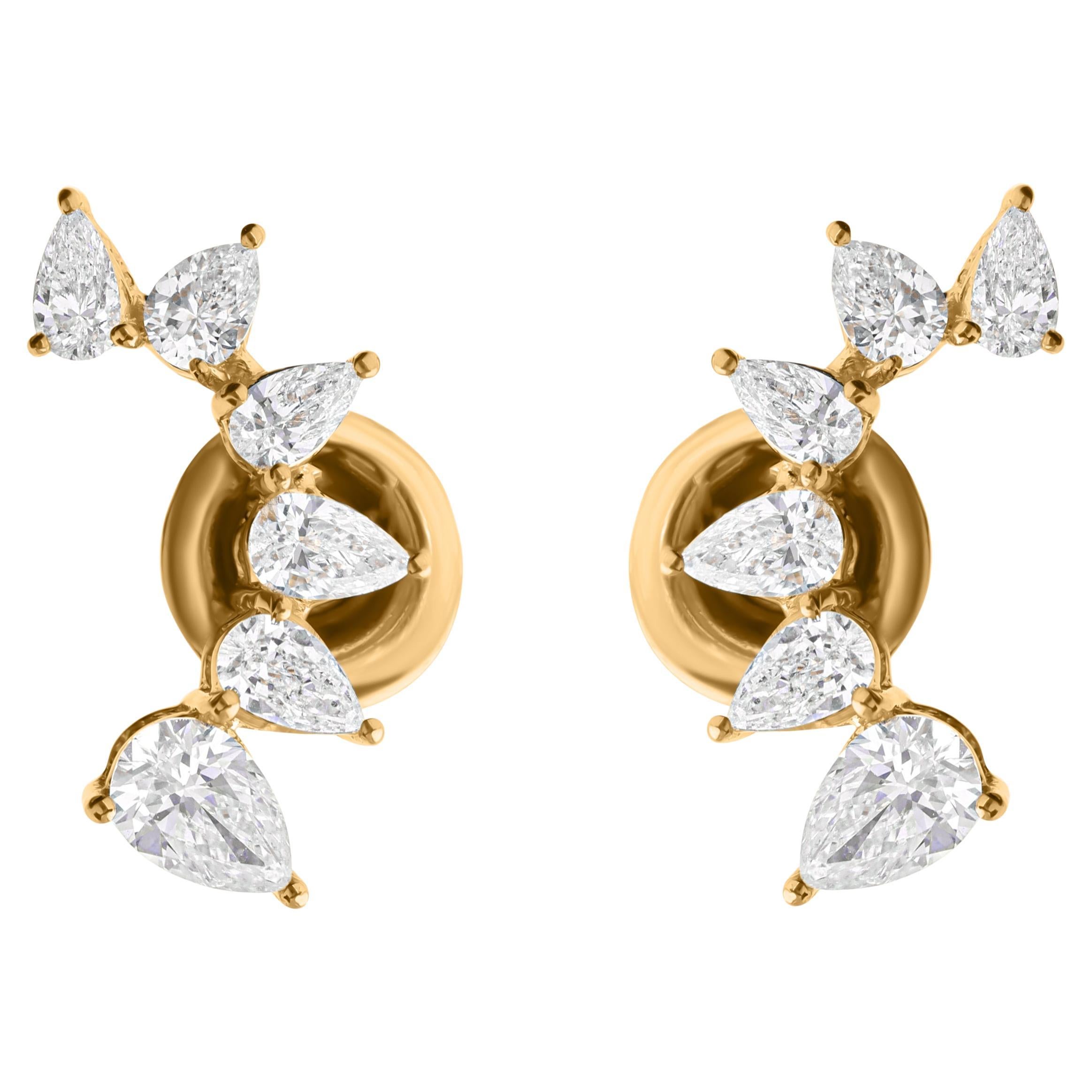 SI/HI Birnenschliff Diamant-Climber-Ohrstecker 18k Gelbgold im Angebot