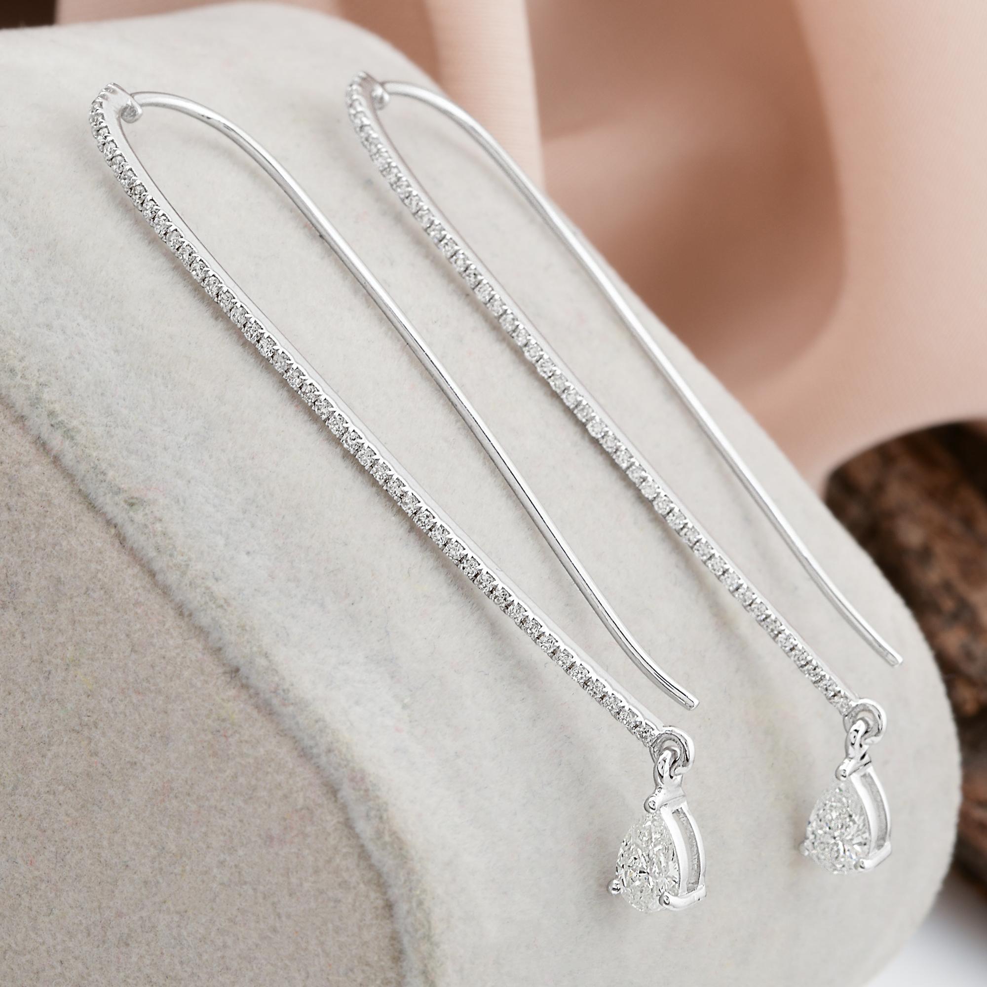 SI/HI Pendientes de gancho con diamantes en forma de pera Oro blanco macizo de 18 quilates Joyería fina Moderno en venta