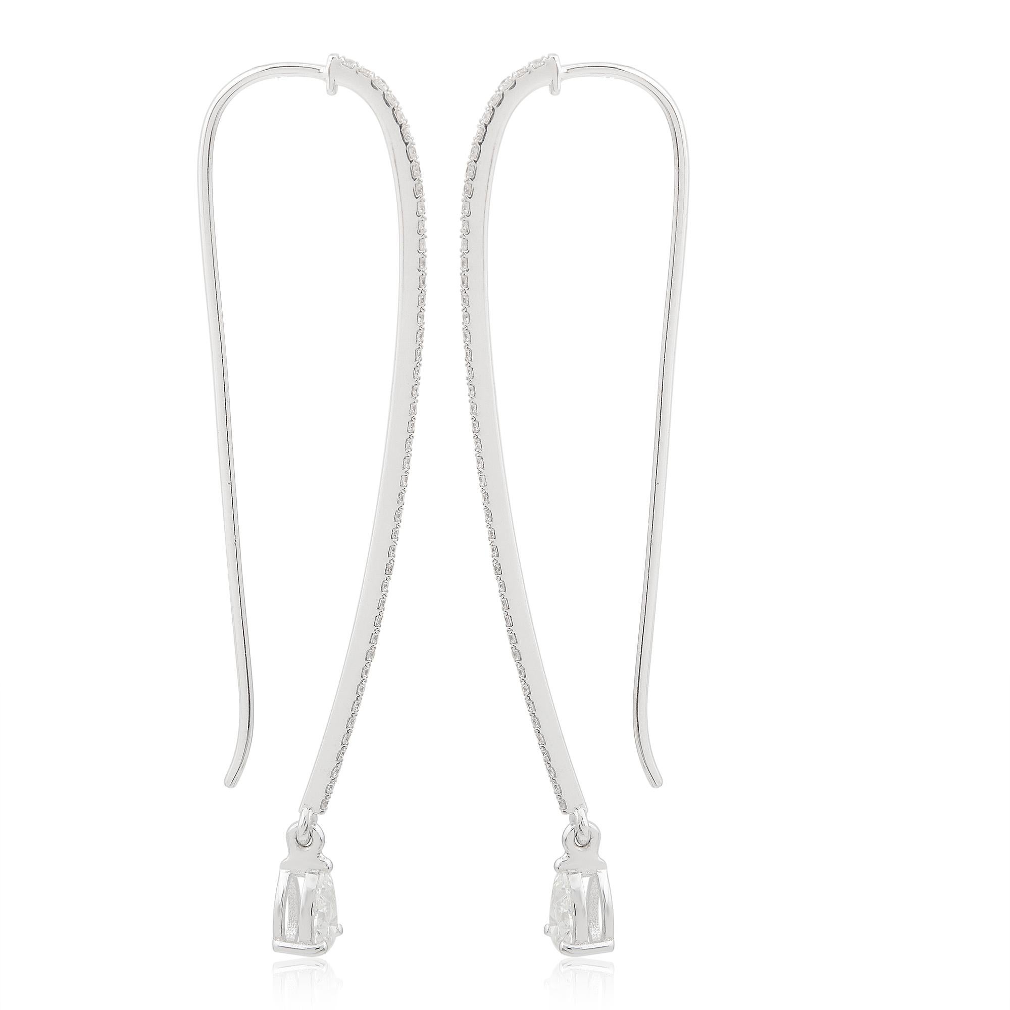 SI/HI Pendientes de gancho con diamantes en forma de pera Oro blanco macizo de 18 quilates Joyería fina Corte pera en venta