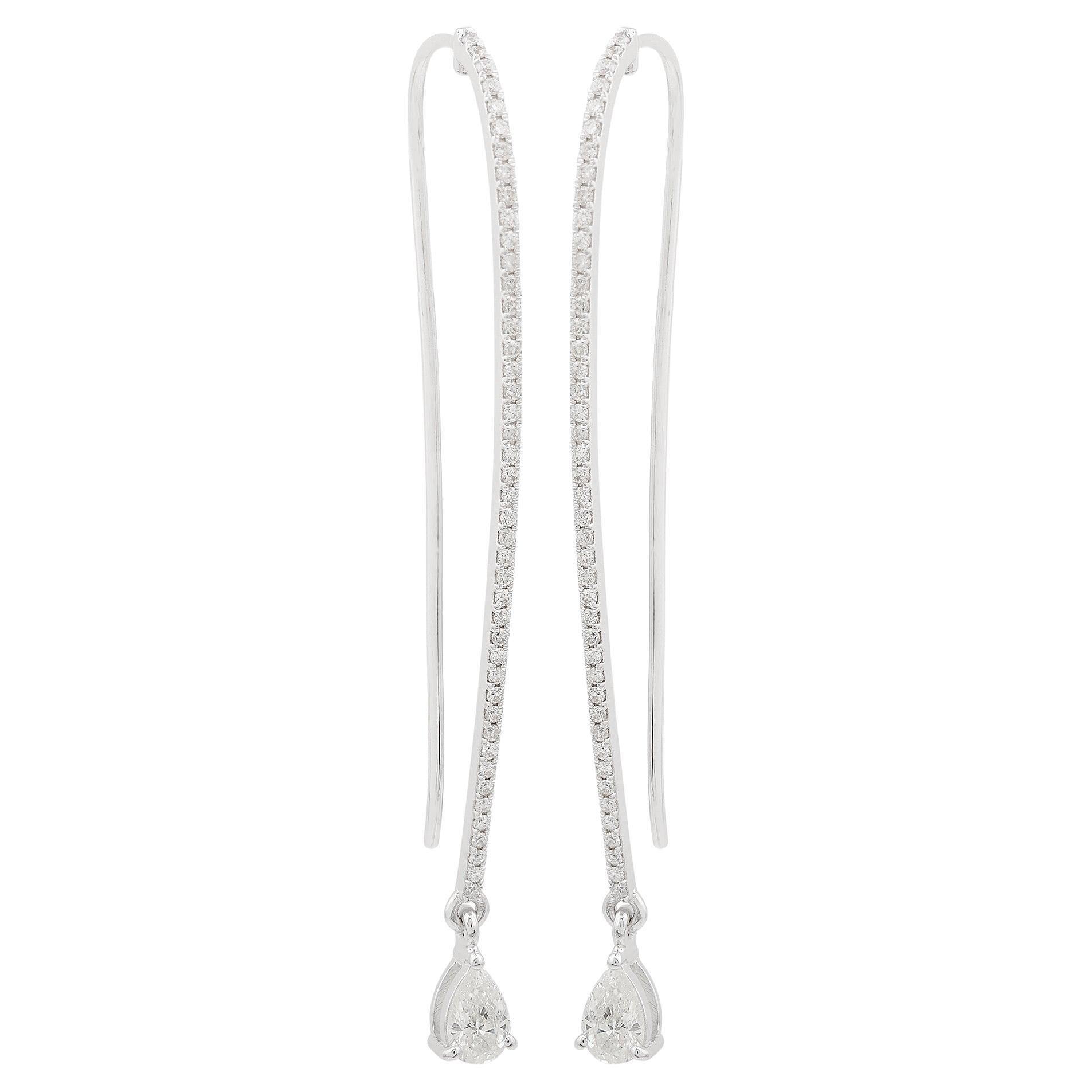 SI/HI Pendientes de gancho con diamantes en forma de pera Oro blanco macizo de 18 quilates Joyería fina en venta