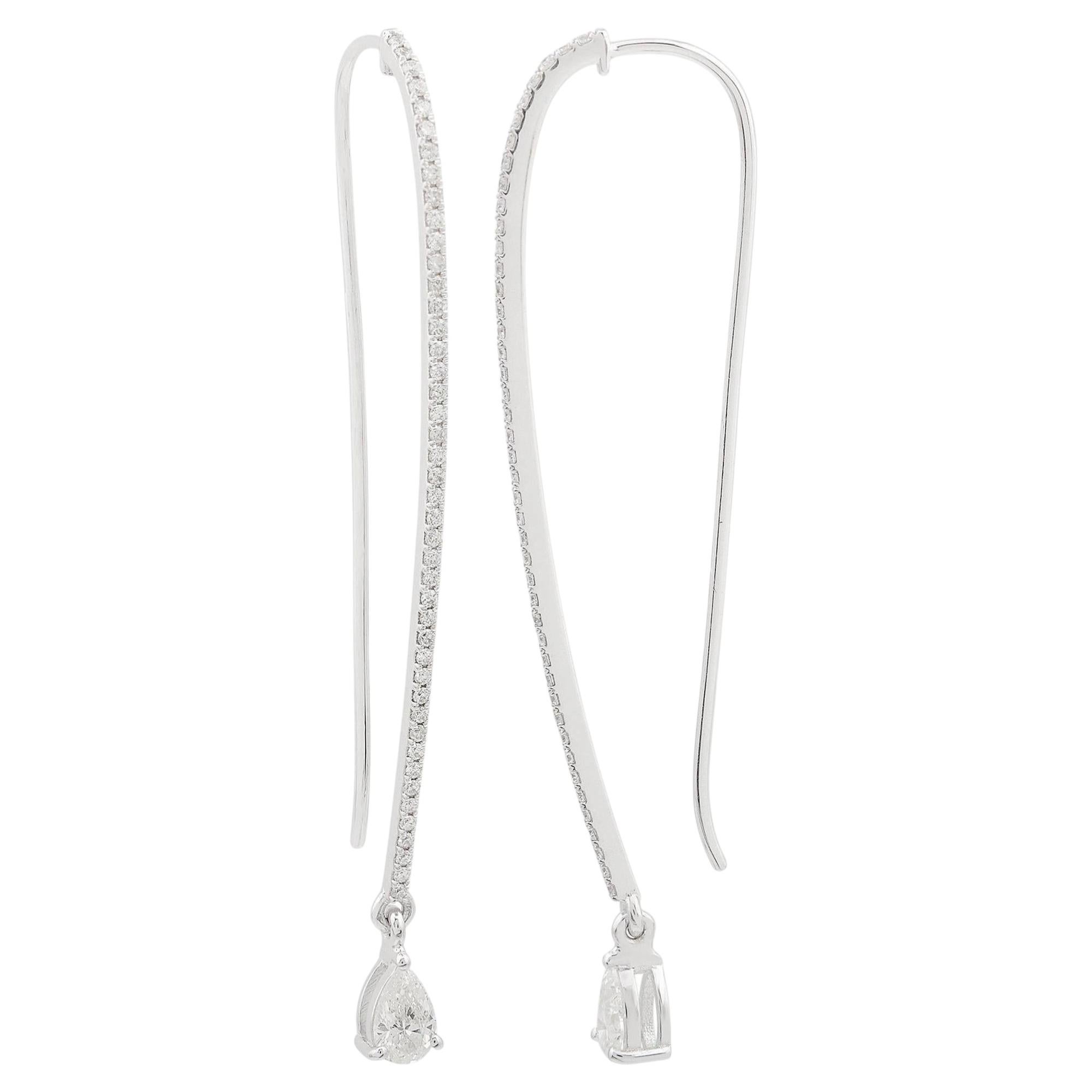SI/HI Pear Drop Diamond Hook Earrings 18 Karat Solid White Gold Fine Jewelry For Sale