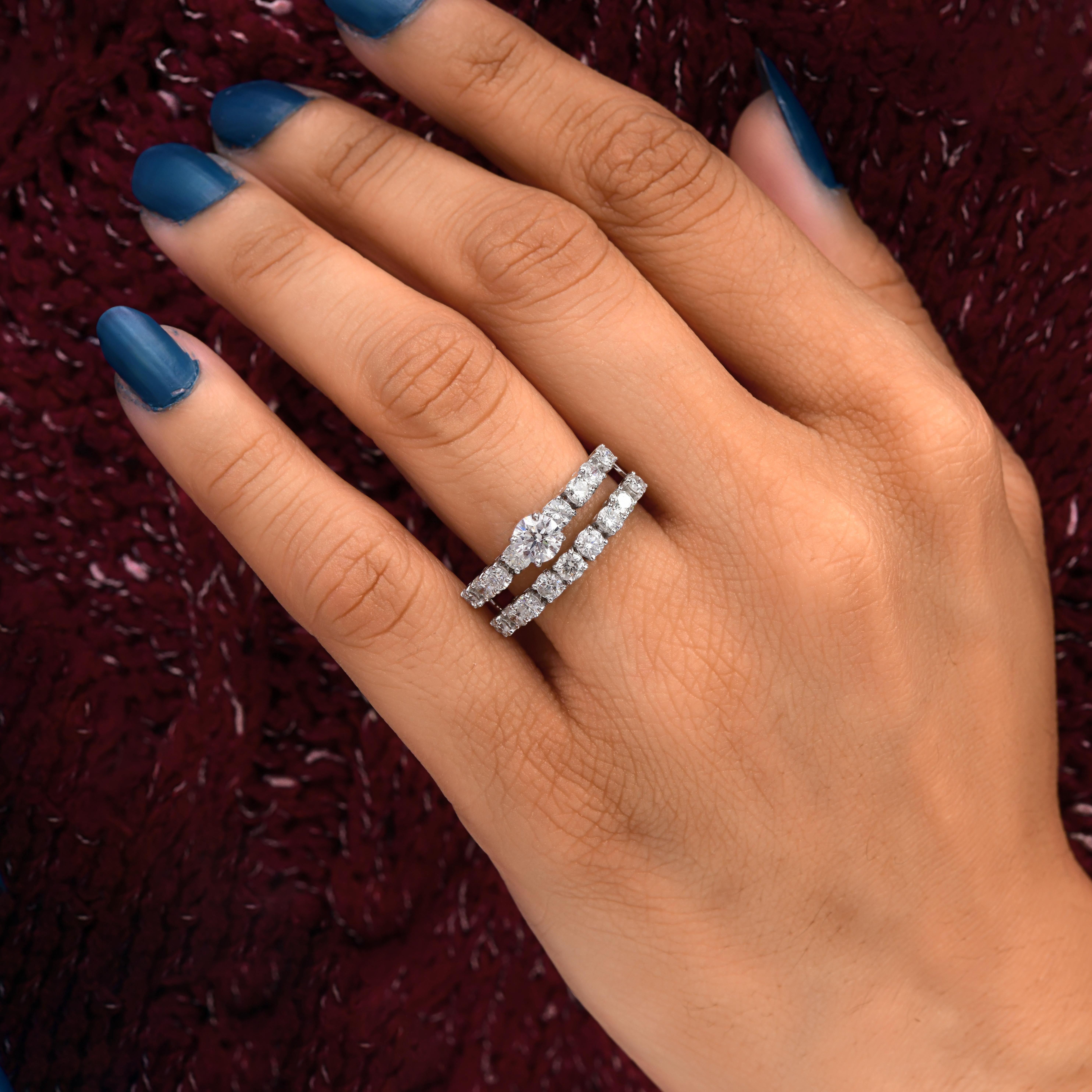 Im Angebot: SI/HI Echte Diamanten Double Band Verlobungsring 14k Solid White Gold () 6