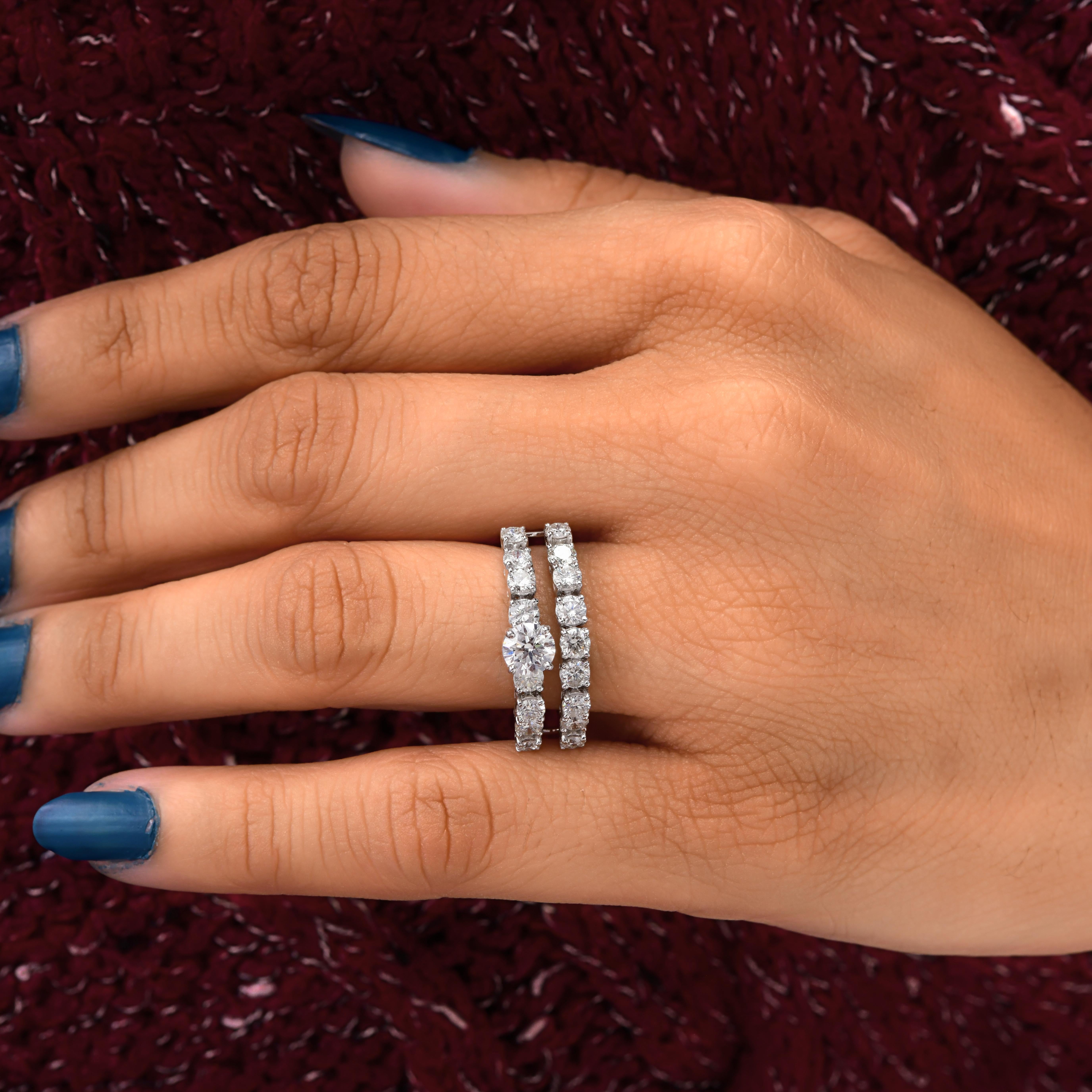 Im Angebot: SI/HI Echte Diamanten Double Band Verlobungsring 14k Solid White Gold () 8