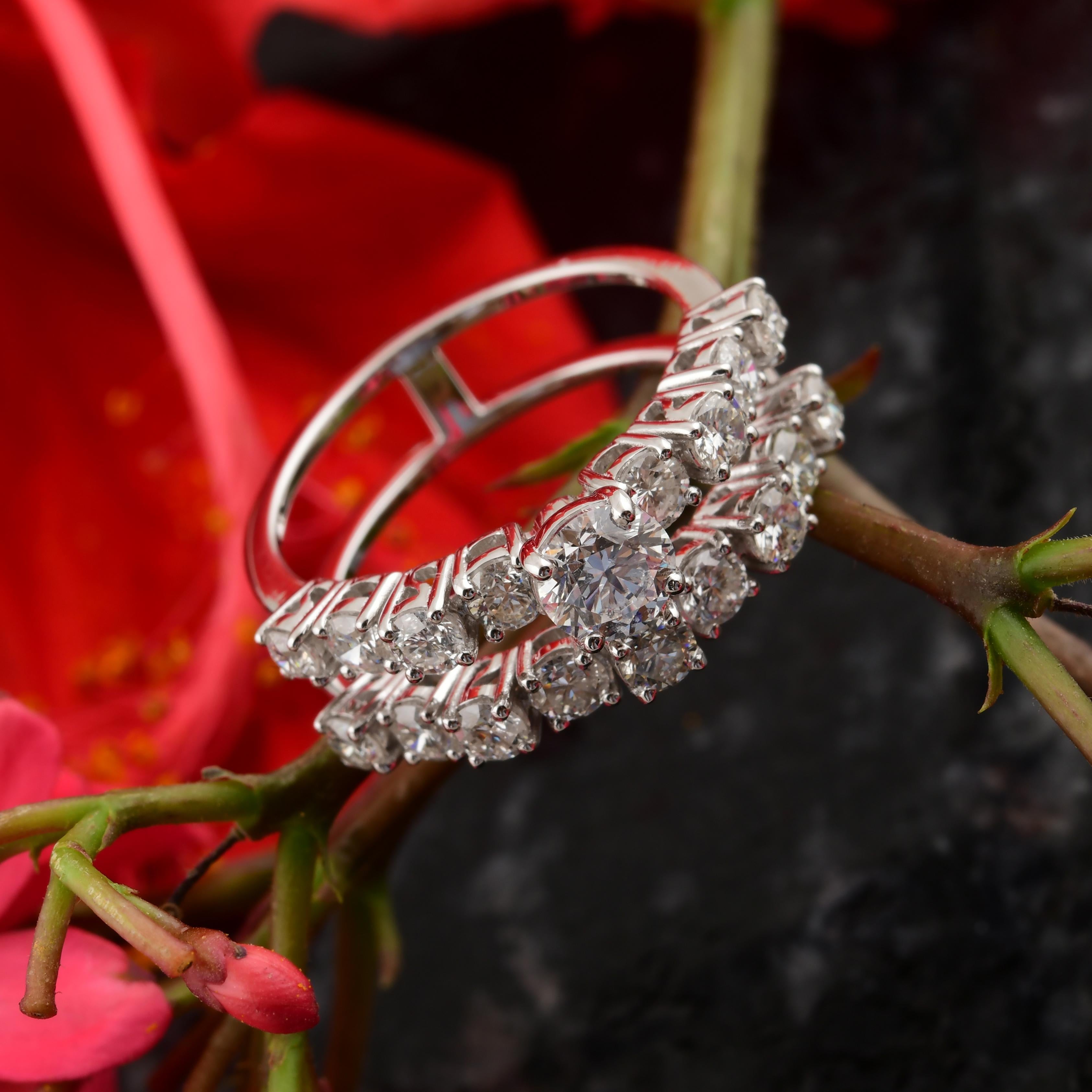 Im Angebot: SI/HI Echte Diamanten Double Band Verlobungsring 14k Solid White Gold () 9