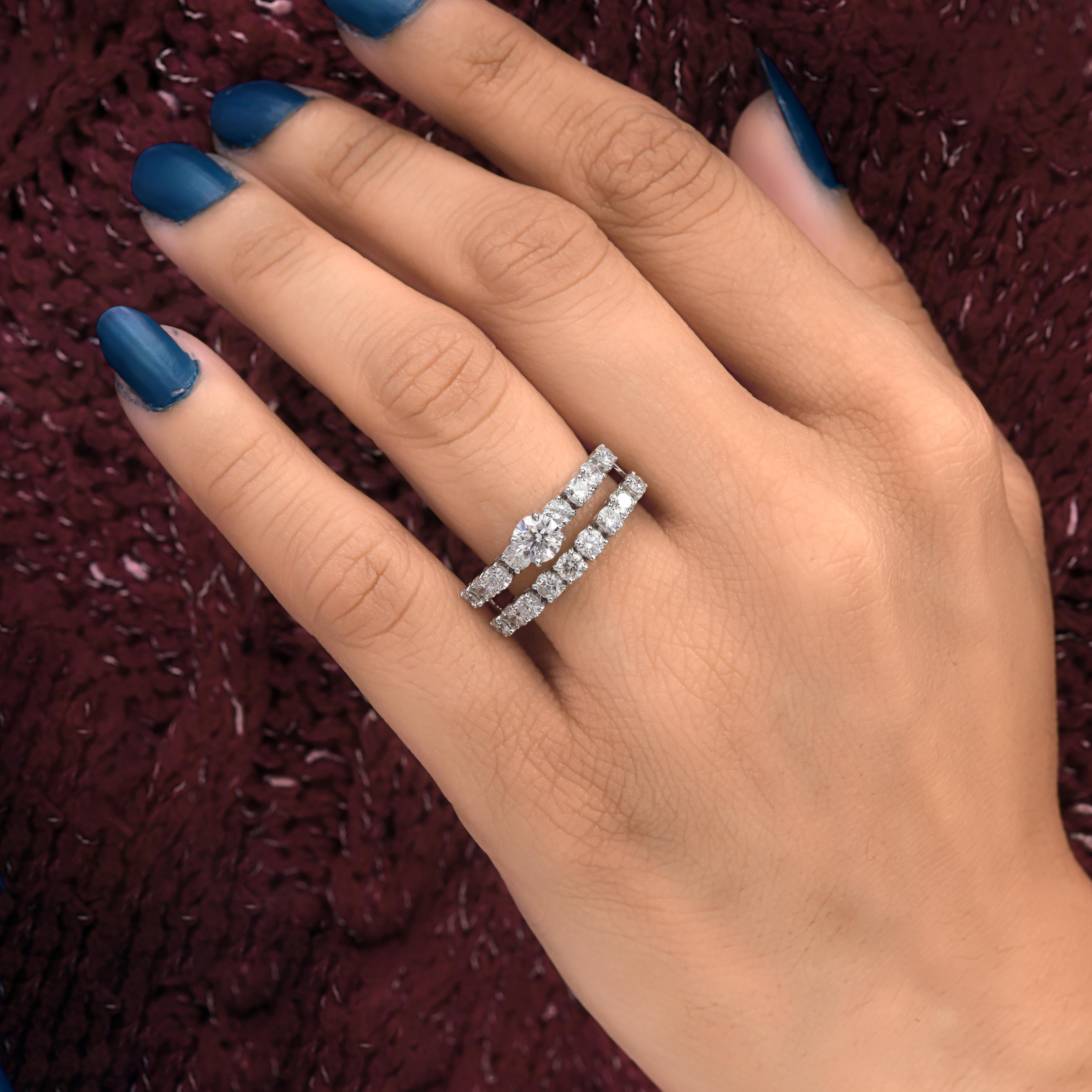 En vente :  SI/HI Real Diamond Double Band Engagement Ring 18k Solid White Gold (Bague de fiançailles à double anneau en diamant véritable SI/HI) 2
