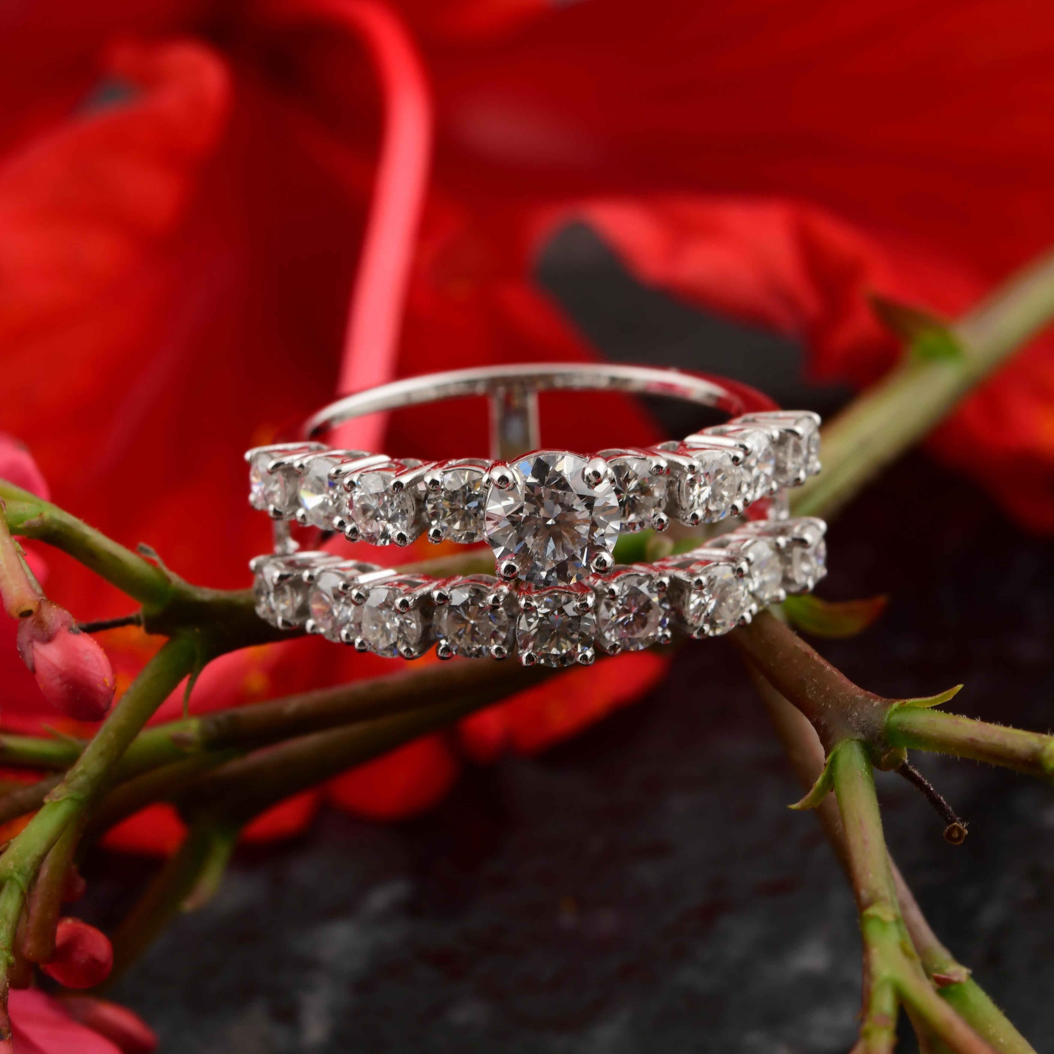 En vente :  SI/HI Real Diamond Double Band Engagement Ring 18k Solid White Gold (Bague de fiançailles à double anneau en diamant véritable SI/HI) 3