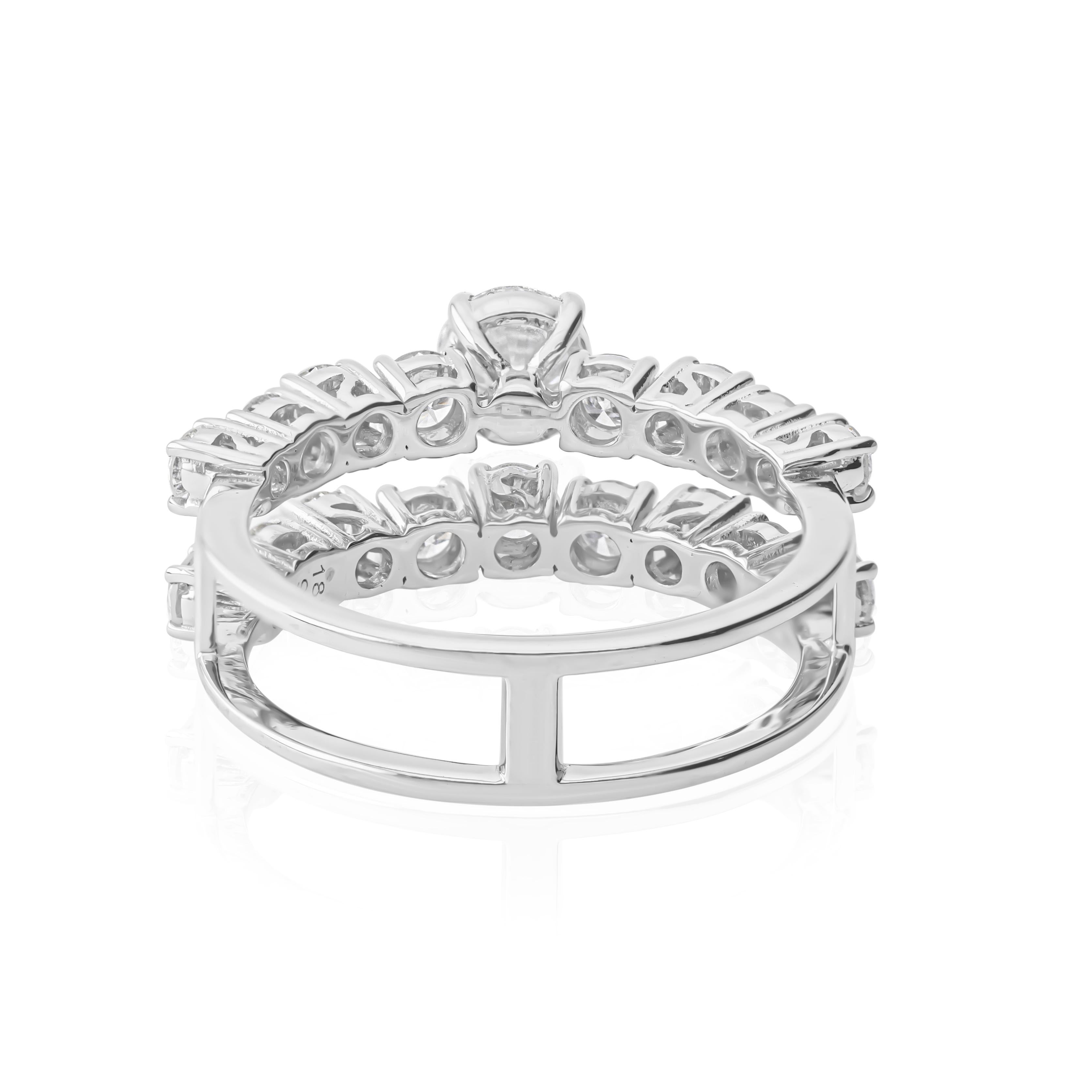 En vente :  SI/HI Real Diamond Double Band Engagement Ring 18k Solid White Gold (Bague de fiançailles à double anneau en diamant véritable SI/HI) 4