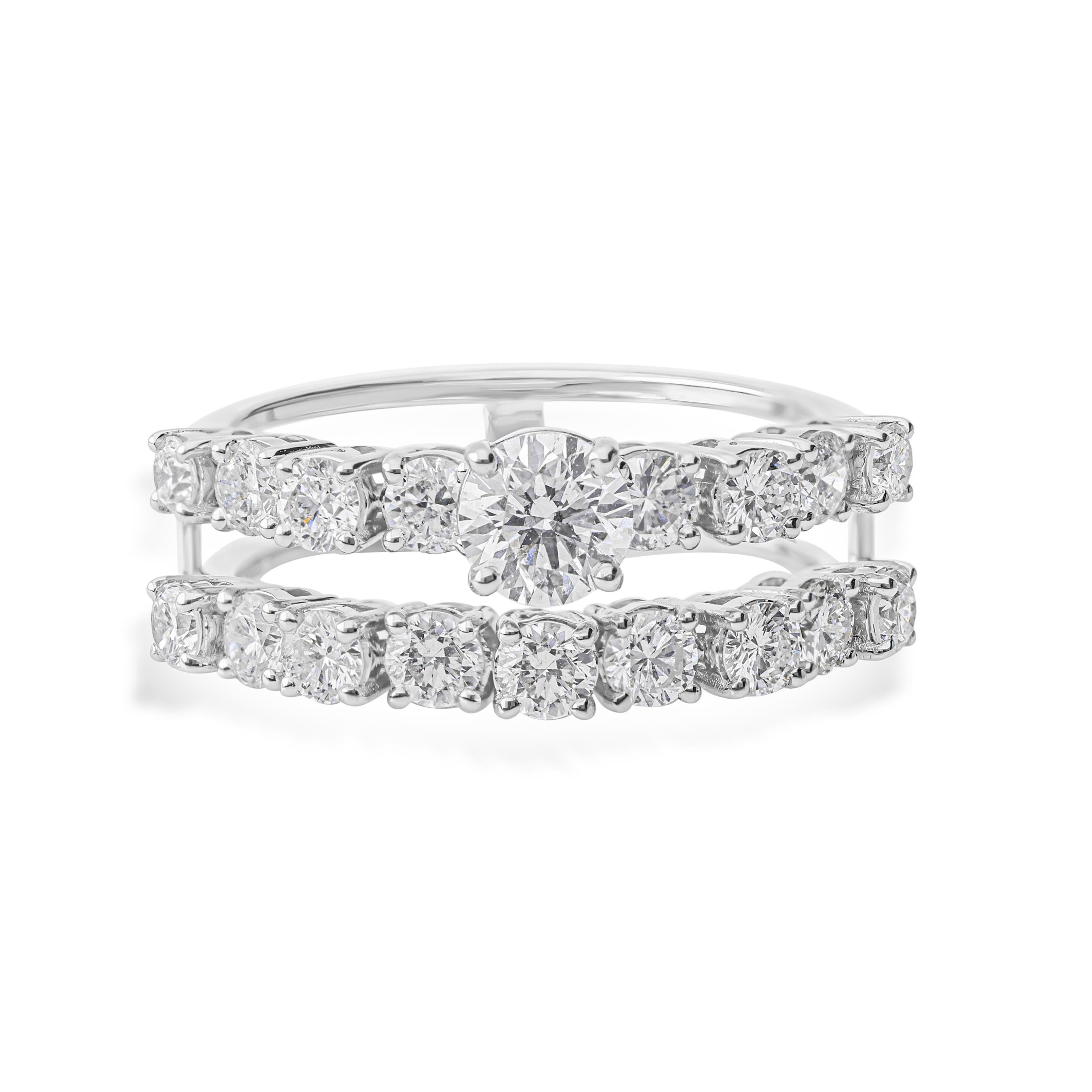 En vente :  SI/HI Real Diamond Double Band Engagement Ring 18k Solid White Gold (Bague de fiançailles à double anneau en diamant véritable SI/HI) 6