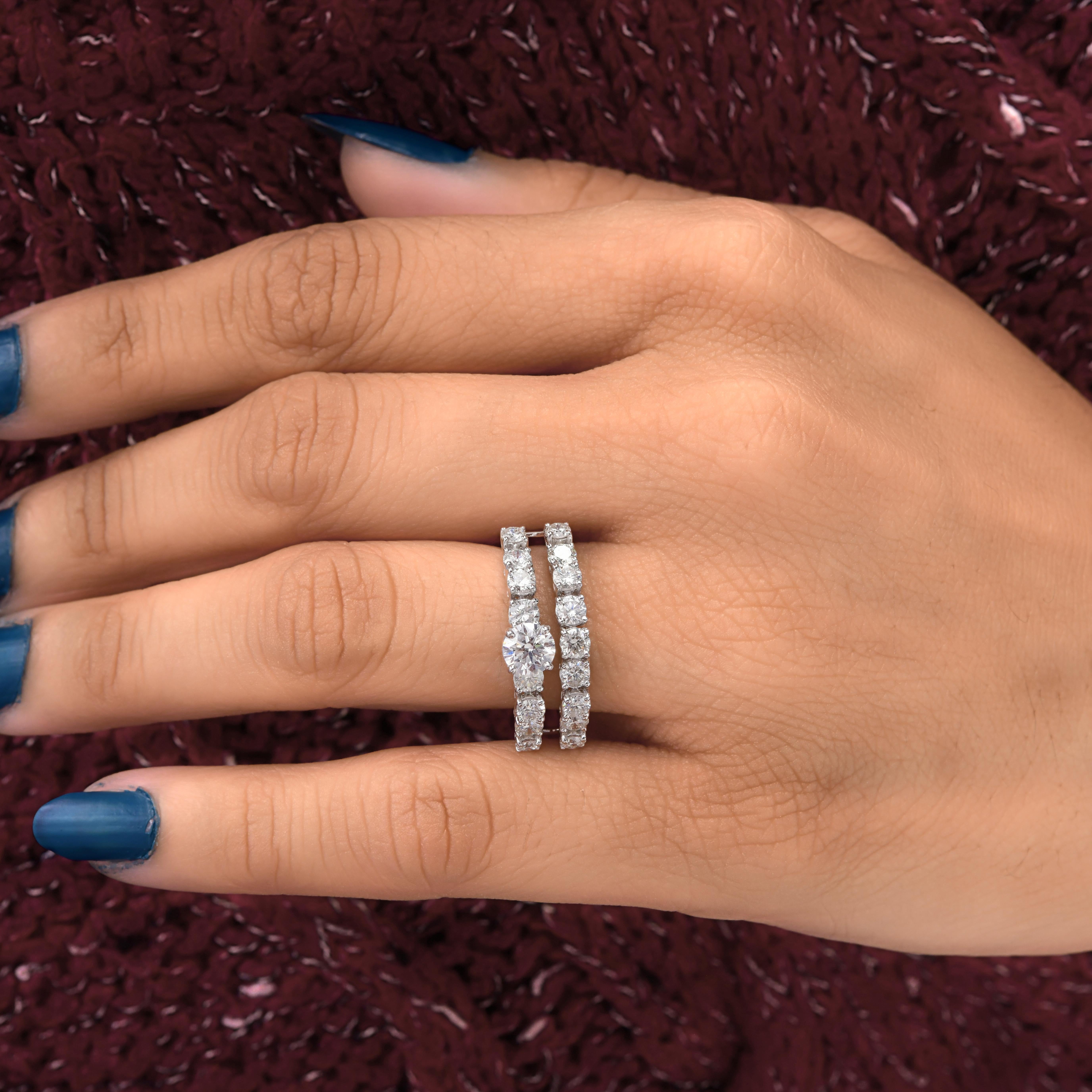 En vente :  SI/HI Real Diamond Double Band Engagement Ring 18k Solid White Gold (Bague de fiançailles à double anneau en diamant véritable SI/HI) 7