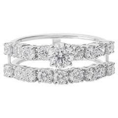 SI/HI Real Diamond Double Band Engagement Ring 18k Solid White Gold