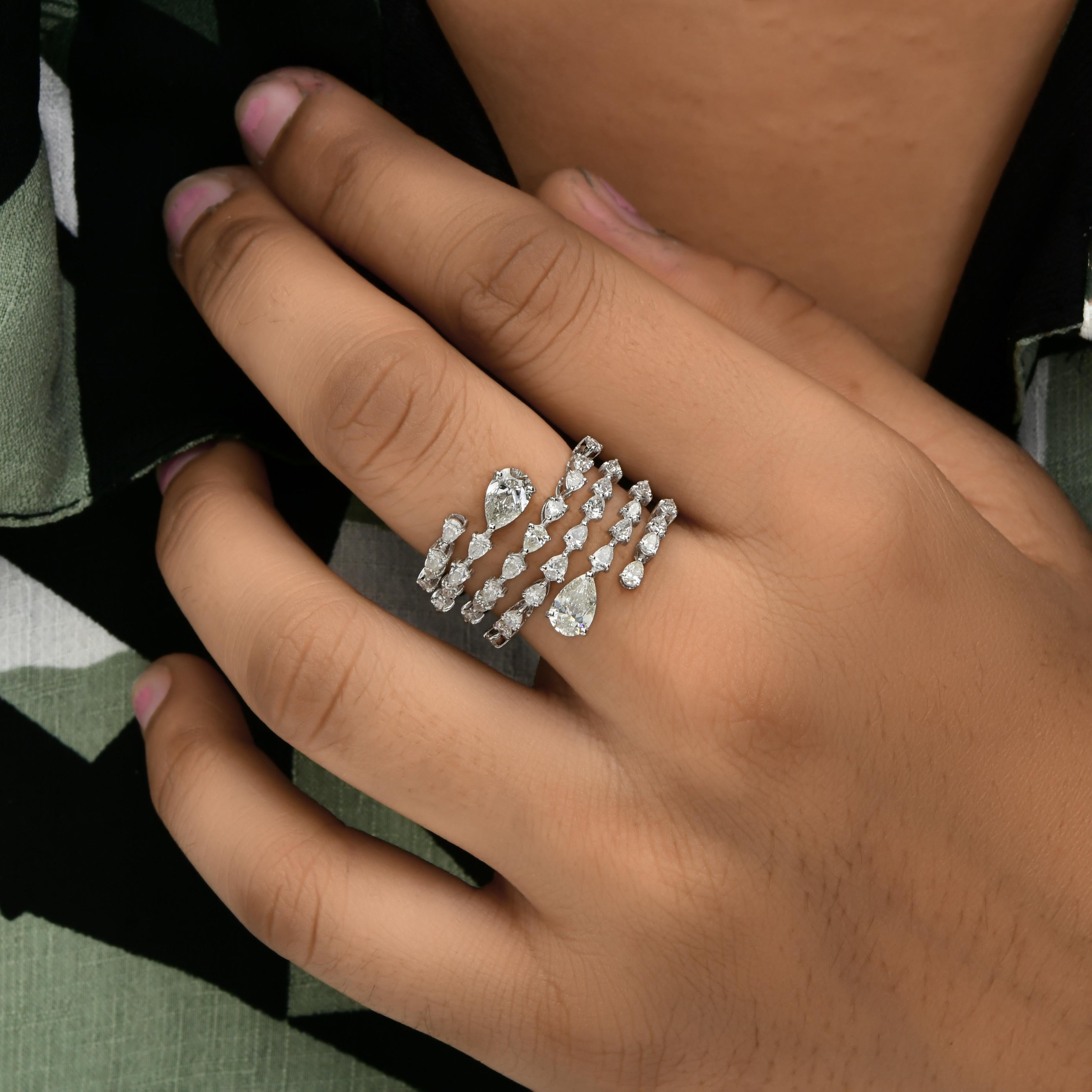 En vente :  SI/HI Bague cocktail spirale en or blanc 18k diamants véritables Bijoux de qualité Cadeau pour elle 2