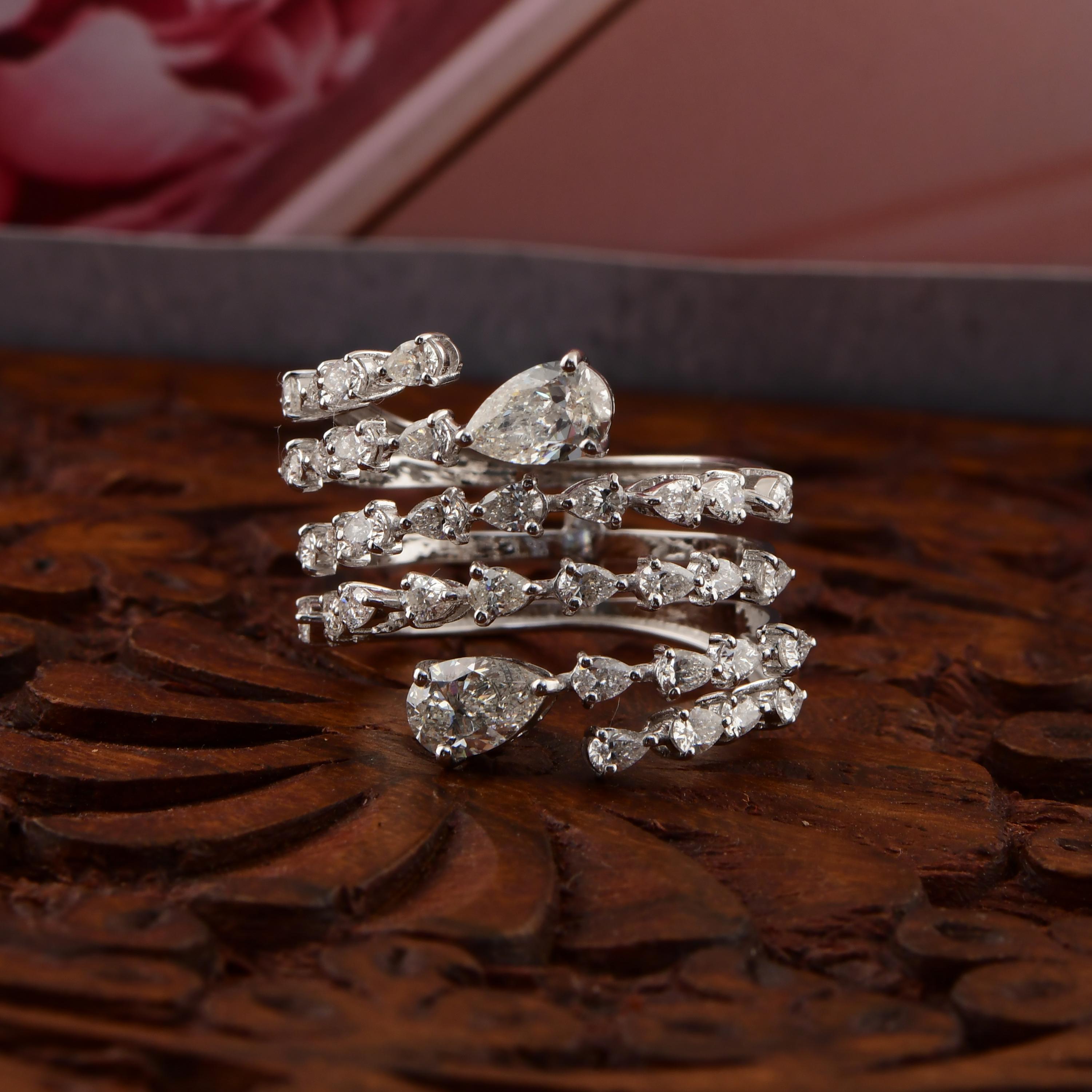 En vente :  SI/HI Bague cocktail spirale en or blanc 18k diamants véritables Bijoux de qualité Cadeau pour elle 3