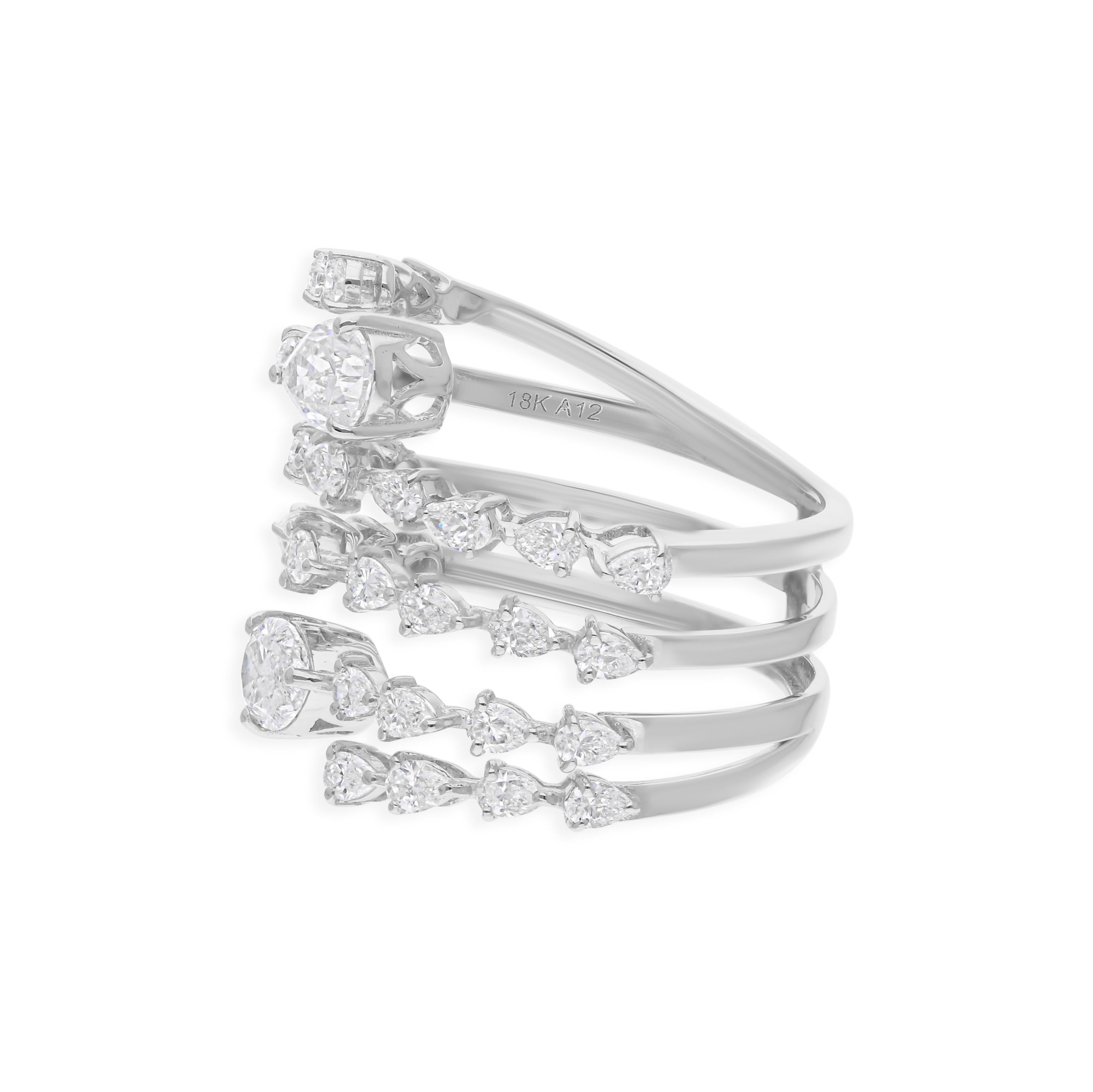 En vente :  SI/HI Bague cocktail spirale en or blanc 18k diamants véritables Bijoux de qualité Cadeau pour elle 5