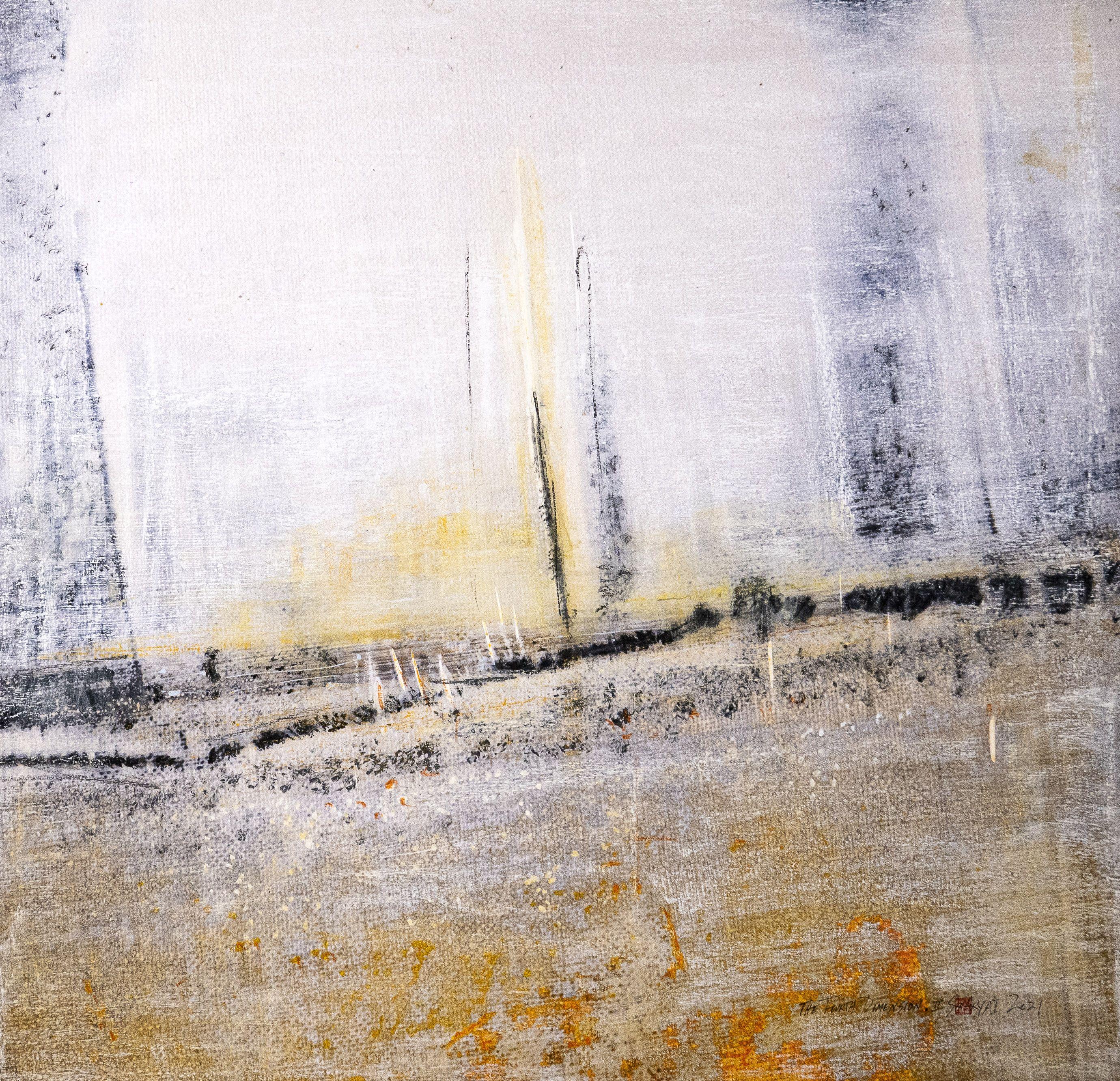 Quarta dimensione .II  Arte astratta minimale del tramonto, tecnica mista su tela - Mixed Media Art di Sia Aryai
