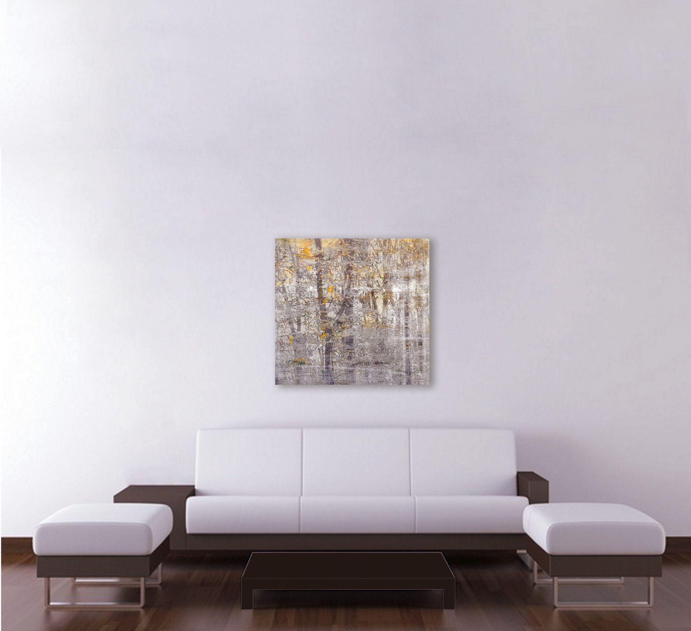 Hibiki XXXI  Le splendide tonalità di giallo si contrappongono   con un tocco di novità in questo unico   astratto 36,5X34,5